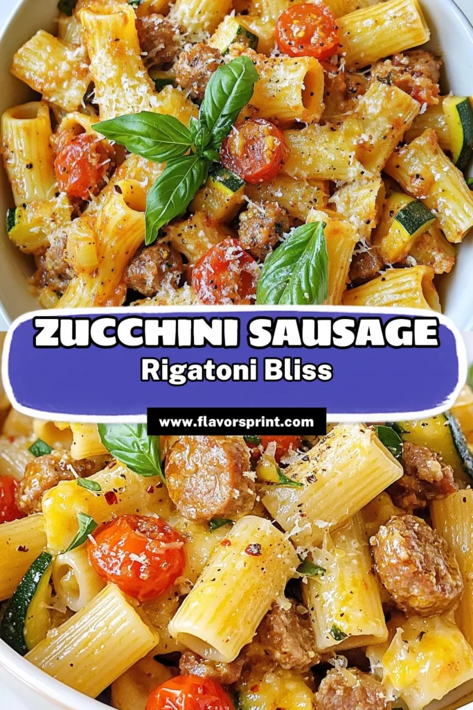 Discover the ultimate savory rigatoni recipe featuring zucchini and sausage that's perfect for any night! This easy zucchini rigatoni perfectly blends Italian sausage with fresh tomatoes and herbs, creating a comforting Italian sausage pasta dish that everyone will love. Ready in just 30 minutes, it's a crowd-pleaser for family dinners. Save and try this savory pasta recipe today! #RigatoniRecipe #PastaLovers #EasyDinner #ItalianCuisine