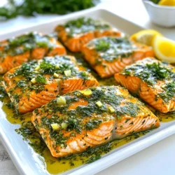 To make Marry Me Herb Garlic Salmon, you need the following ingredients: - 4 salmon fillets (6 oz each) - 4 cloves garlic, minced - 1/4 cup olive oil - 1 tablespoon fresh lemon juice - 1 teaspoon lemon zest - 2 tablespoons fresh parsley, chopped - 1 tablespoon fresh dill, chopped - 1 teaspoon dried oregano - Salt and pepper to taste - Lemon wedges for serving These ingredients bring together fresh flavors to create a dish that is both delicious and simple. The salmon fillets are the star of the show. They provide a rich, buttery taste that pairs well with the garlic and herbs. Garlic adds a warm, savory note. It complements the fresh herbs like parsley and dill. Lemon juice and zest bring brightness, making the dish feel lively and fresh. Olive oil is key for cooking the salmon. It helps the fish stay moist while adding a smooth texture. Dried oregano adds depth, and salt and pepper enhance all the flavors. I love serving this dish with lemon wedges. They add a lovely pop of color and extra zest. This combination of ingredients makes Marry Me Herb Garlic Salmon a fantastic dinner option. It’s easy to prepare and sure to impress. {{ingredient_image_1}} Prepping the Oven and Baking Sheet First, preheat your oven to 400°F (200°C). This ensures the oven is hot enough when you bake the salmon. Next, line a baking sheet with parchment paper or foil. This makes cleanup easy later. Whisking the Herb Garlic Mixture In a small bowl, combine the olive oil, minced garlic, lemon juice, lemon zest, chopped parsley, chopped dill, dried oregano, salt, and pepper. Use a whisk to blend all the ingredients well. This mixture is packed with flavor and will coat the salmon beautifully. Arranging the Fillets for Baking Take the salmon fillets and place them skin-side down on the prepared baking sheet. Make sure to space them out so they cook evenly. Now, use a brush to apply the herb garlic mixture generously over each fillet. Ensure all parts are well coated for maximum flavor. Baking Time and Techniques Slide the baking sheet into the preheated oven. Bake the salmon for about 12 to 15 minutes. The fish is done when it flakes easily with a fork. Keep an eye on it to avoid overcooking. Resting Time for Flavors Once you remove the salmon from the oven, let it sit for a minute. This resting time allows the flavors to settle and intensify. Presenting with Lemon Wedges When ready to serve, plate the salmon fillets. Add lemon wedges on the side for a bright touch. The lemon adds a fresh zing that complements the herb garlic flavors perfectly. Enjoy your flavorful dinner delight! - Ensuring Perfectly Cooked Salmon: To cook salmon perfectly, aim for a temperature of 145°F (63°C). Use a meat thermometer for accuracy. Check the thickest part of the fillet. The salmon should flake easily with a fork when done. - Optimal Baking Times: Bake your salmon for 12-15 minutes at 400°F (200°C). Thicker fillets may need more time. Keep an eye on them to avoid overcooking. - Variations for Herb Cheese Mixture: You can mix in cream cheese or goat cheese for extra creaminess. Add in fresh basil or tarragon for a different flavor profile. Feel free to experiment with herbs you enjoy! - Adding Heat with Spices if Desired: For a spicy kick, add red pepper flakes or cayenne pepper. Start with a small amount and adjust to your taste. This adds warmth without overpowering the dish. - Arranging on a Platter: Place the baked salmon fillets on a large platter. Keep some space between each fillet for a neat look. This allows guests to serve themselves easily. - Using Additional Herbs for Garnish: Sprinkle fresh herbs, like parsley or dill, on top for color. This enhances the dish’s visual appeal. You can also drizzle some extra herb garlic mixture around the plate. It makes the dish pop! Pro Tips Fresh Herbs Matter: For the best flavor, use fresh herbs whenever possible. They add a vibrant taste and aroma that dried herbs can't match. Salmon Thickness: The cooking time may vary depending on the thickness of your salmon fillets. Thicker fillets might require a few extra minutes in the oven. Resting Time: Letting the salmon rest for a minute after baking allows the juices to redistribute, resulting in a more flavorful and moist dish. Lemon Zest Boost: Don’t skip the lemon zest; it enhances the overall flavor profile and gives the salmon a bright, refreshing taste. {{image_2}} Substituting Salmon for Other Fish If you want to switch up the protein, try using other fish. Cod or halibut works well. Both have a mild flavor and flaky texture. You can follow the same cooking steps. Just adjust the cooking time. Thinner fillets may need less time in the oven. Vegetarian Options Using Tofu For a plant-based option, use firm tofu instead of salmon. Press the tofu to remove extra water. Cut it into thick slices. Marinate it in the same herb garlic mixture. Bake it just like the salmon. This gives you a tasty, meat-free meal. Different Fresh Herbs to Try Feel free to mix up the herbs. Basil, cilantro, or thyme can add new flavors. Each herb brings its own twist. Experiment to find your favorite combo. Just remember to chop them fresh for the best taste. Using Dried Herbs for Convenience If fresh herbs are not available, dried herbs are a great choice. Use half the amount of dried herbs. They can pack a punch, so go easy. They still give that lovely flavor without the fuss of chopping. Other Flavor Profiles to Consider Want to change the taste? Try adding different flavors to your marinade. Soy sauce, honey, or mustard can create a new dish. Mix them with olive oil and garlic for a twist. Be creative and you might discover a new favorite. Adjusting Citrus Elements You can alter the citrus in the recipe too. Instead of lemon, use lime or orange juice. Both bring a bright taste that pairs well with fish. Adjust the zest to match the juice you choose for balance. - For best results, store leftover salmon in an airtight container. - Place the container in the fridge right away. - Consume the salmon within 2 to 3 days for best taste. - To freeze, wrap salmon in plastic wrap, then foil. - Use a freezer-safe bag for extra protection. - Label the bag with the date for easy tracking. - To keep salmon moist, reheat in the oven at 275°F. - Place the salmon on a baking sheet. - Cover it with foil to prevent drying out. - Heat for about 15 minutes or until warm. - You can also reheat in a skillet with a splash of water. - For leftover salmon, try using it in salads or pasta. - Flake it into a fresh salad for added protein. - Mix it into a creamy pasta dish for a quick meal. How Long to Bake Salmon? Bake salmon for 12-15 minutes at 400°F (200°C). This time will help it cook well. The salmon should flake easily with a fork when it's done. What to Serve with Herb Garlic Salmon? Herb garlic salmon pairs well with rice, quinoa, or a fresh salad. You can also add steamed veggies for a colorful plate. Can I Use Frozen Salmon Fillets? Yes, you can use frozen salmon fillets. Just thaw them in the fridge overnight before cooking. This way, they will cook evenly. Is Marry Me Herb Garlic Salmon Healthy? Yes, this dish is healthy! Salmon is rich in omega-3 fatty acids. The fresh herbs and lemon juice add vitamins and flavor. Can I Make This Recipe Ahead of Time? You can prep the herb garlic mixture in advance. Marinate the salmon fillets for an hour before baking for more flavor. How to Know When Salmon is Cooked? Check if the salmon flakes easily with a fork. It should also have a light pink color in the center. Use a food thermometer for best results; it should reach 145°F (63°C). What if I Don't Have Fresh Herbs? If you lack fresh herbs, dried herbs work too. Use one-third of the amount of dried herbs as a substitute. They still give great flavor to your dish. This article shared key steps to make herb garlic salmon. We covered ingredients, cooking methods, and serving tips. You now know how to perfect your salmon dish and impress your guests. Remember, feel free to swap proteins or herbs for your taste. Storing leftovers can help you create new meals. Enjoy the process and your delicious results! Simple, healthy cooking is achievable. Dive in and have fun experimenting with flavors.