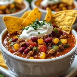 To make this award-winning chili, you'll need a mix of hearty and flavorful items. Here’s what to gather: - 1 lb ground beef (or ground turkey for a lighter option) - 1 medium onion, diced - 2 cloves garlic, minced - 1 red bell pepper, diced - 1 green bell pepper, diced - 2 cans (15 oz each) kidney beans, drained and rinsed - 1 can (28 oz) diced tomatoes (with juice) - 2 tablespoons tomato paste - 2 tablespoons chili powder - 1 tablespoon ground cumin - 1 teaspoon smoked paprika - 1 teaspoon dried oregano - ½ teaspoon cayenne pepper (adjust to taste) - Salt and pepper to taste - 1 cup beef broth (or vegetable broth for a vegetarian version) These ingredients create a rich base. The beans add texture and protein. The meats add depth and flavor. You can enhance your chili with a few optional items. Here’s what you might consider: - Fresh cilantro for garnish - Avocado for a creamy touch - Sour cream for a tangy contrast - Chopped green onions for freshness - Tortilla chips for a crunchy side These garnishes add color and flavor. They also make your bowl of chili more fun to eat. This chili serves about six people. Each serving is filling and nutritious. Here’s a quick look at the nutrition per serving: - Calories: Approximately 350 - Protein: 25g - Carbohydrates: 30g - Fiber: 10g - Fat: 15g This dish is a great source of protein and fiber. It keeps you satisfied for hours. Enjoy knowing that your meal is both comforting and healthy! {{ingredient_image_1}} Start by gathering all your ingredients. You want everything ready to go. - 1 lb ground beef (or ground turkey) - 1 medium onion, diced - 2 cloves garlic, minced - 1 red bell pepper, diced - 1 green bell pepper, diced - 2 cans (15 oz each) kidney beans, drained and rinsed - 1 can (28 oz) diced tomatoes (with juice) - 2 tablespoons tomato paste - 2 tablespoons chili powder - 1 tablespoon ground cumin - 1 teaspoon smoked paprika - 1 teaspoon dried oregano - ½ teaspoon cayenne pepper (adjust to taste) - Salt and pepper to taste - 1 cup beef broth (or vegetable broth) - Fresh cilantro and avocado for garnish (optional) Dice your onion and peppers. Mince your garlic. Rinse the beans and get the tomatoes ready. Heat a tablespoon of olive oil in a large pot over medium heat. 1. Add the diced onion and cook for about 3-4 minutes. You want it soft and clear. 2. Next, add the minced garlic and cook for one more minute. The smell will be great. 3. Now, raise the heat to medium-high. Add the ground beef or turkey to the pot. Cook it for 5-7 minutes. Break it apart until it turns brown. Drain fat if needed. 4. Stir in the diced red and green bell peppers. Cook for 3-4 minutes. They should be soft but not mushy. 5. Add the kidney beans, diced tomatoes with juice, and tomato paste. Stir well to mix. 6. Sprinkle in chili powder, cumin, smoked paprika, oregano, cayenne, salt, and pepper. Mix everything well. 7. Pour in the beef broth and stir again. Bring it to a boil. Then, reduce the heat to low. Cover the pot and let it simmer. You can simmer for at least 30 minutes. If you want deeper flavors, let it cook for up to an hour. Stir it occasionally. After cooking, taste your chili. You may want to adjust seasonings. Add more cayenne for heat or salt for flavor. When ready to serve, ladle the chili into bowls. For a nice touch, add fresh cilantro and avocado on top. This makes it look great and taste even better. Enjoy your warming bowl of classic chili! To boost the taste of your chili, start with fresh ingredients. Chop your onions and peppers finely for even cooking. Sauté them in olive oil first. This step builds a rich base. Always brown your meat well. This adds depth and a nice texture. When you add spices, let them cook for a minute. This helps release oils and enhances their flavor. One common mistake is not draining your beans. If you skip this step, your chili can become too watery. Another mistake is overcooking the meat. Cook it just until browned, then add other ingredients. Don't forget to taste as you cook. Under-seasoned chili can be bland. Adjust salt and spices to your liking. Lastly, avoid skipping the simmering phase. Letting your chili simmer melds all the flavors together. Serve your chili hot in deep bowls. Top it with sour cream for creaminess. Fresh cilantro adds color and freshness. If you love avocados, add them on top. They provide a nice contrast to the heat. Pair your chili with tortilla chips for a crunchy side. This adds texture and makes it fun to eat. Enjoy it with friends and family, and watch them go back for seconds! Pro Tips Use Fresh Ingredients: Always opt for fresh vegetables and quality meat for the best flavor in your chili. Adjust the Spice Level: Customize the heat by adding more or less cayenne pepper according to your preference. Let it Simmer: Allow the chili to simmer longer for deeper flavors; overnight refrigeration can enhance the taste even more. Garnish for Presentation: Adding fresh cilantro and diced avocado not only enhances flavor but also adds a beautiful presentation. {{image_2}} You can easily make this chili vegetarian or vegan. Just skip the ground beef. Use one pound of your favorite plant-based meat instead. You can also use lentils for a hearty twist. They add great texture and protein. For broth, swap beef broth for vegetable broth. This keeps the flavor rich while making it meat-free. You will still need beans, tomatoes, and spices to keep that classic chili taste. If you want to try different meats, you have options. Ground turkey is a great choice if you want something lighter. It still gives you a nice texture and flavor. You can also use ground chicken or pork. Each meat adds a unique taste to the chili. Just remember to adjust the cooking time slightly based on the meat you choose. Always cook until it's browned and fully done. Adjusting the spice level is easy. If you like it hot, add more cayenne pepper. Start with a half teaspoon and taste it. You can always add more. For a milder chili, reduce the cayenne or skip it altogether. You can also add a dollop of sour cream or yogurt to cool it down. Consider using sweet bell peppers instead of spicy ones. This helps balance the heat while still keeping it delicious. After you enjoy your chili, let it cool down. Use an airtight container to store leftovers. This keeps it fresh and safe. You can keep chili in the fridge for up to four days. Always label your container with the date. This helps you know when to eat it by. If you want to save chili for later, freezing works great. Just let your chili cool completely. Then, pour it into freezer-safe bags or containers. Remove as much air as you can before sealing. Label each bag with the date. You can freeze chili for up to three months. When you're ready to eat it, you can simply thaw it in the fridge overnight. To reheat chili, you have a few options. You can use the stove or the microwave. On the stove, pour your chili into a pot. Heat it over medium heat, stirring often. This helps it warm evenly. If you use the microwave, place the chili in a microwave-safe bowl. Cover it with a microwave-safe lid or plate. Heat it in short bursts, around two minutes at a time, stirring in between. Make sure it’s hot all the way through before serving. Enjoy your warm, comforting chili! This chili stands out due to its rich flavors and perfect balance. I use fresh ingredients like diced tomatoes and bell peppers. The mix of spices, like chili powder and cumin, brings warmth and depth. Each bite is hearty and satisfying. The secret lies in letting it simmer. This deepens the flavors and makes it truly special. I also add cayenne pepper for a kick. You can adjust it to match your taste. Yes, you can easily make this chili in a slow cooker. Start by browning the meat and onions in a pan. This adds flavor. After that, transfer everything to the slow cooker. Add the beans, tomatoes, and spices. Pour in the broth and mix well. Set it on low for 6-8 hours or high for 3-4 hours. This method allows the flavors to blend beautifully. You’ll love how easy it is! You can customize your chili in many ways. Start with the base ingredients. For a smoky flavor, add more smoked paprika. To make it sweeter, toss in some corn or a bit of brown sugar. If you like it spicier, add fresh jalapeños or more cayenne. For an earthy touch, try adding black beans or lentils. Adjust the seasonings as you cook. Taste often to find your perfect flavor! You learned about making award-winning chili, from key ingredients to cooking steps. I shared tips to enhance flavor and avoid common mistakes. You can explore variations, like vegetarian or spicy options, to fit your taste. Finally, I covered how to store and reheat your chili for later enjoyment. Chili welcomes creativity. Experiment with ingredients and methods for a unique dish. Enjoy your cooking journey!