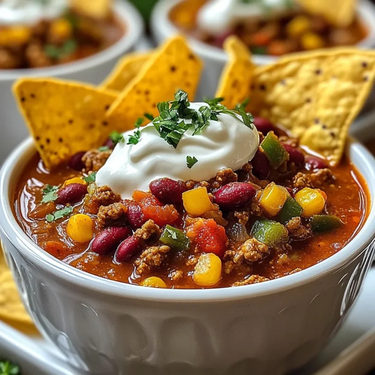 To make this award-winning chili, you'll need a mix of hearty and flavorful items. Here’s what to gather: - 1 lb ground beef (or ground turkey for a lighter option) - 1 medium onion, diced - 2 cloves garlic, minced - 1 red bell pepper, diced - 1 green bell pepper, diced - 2 cans (15 oz each) kidney beans, drained and rinsed - 1 can (28 oz) diced tomatoes (with juice) - 2 tablespoons tomato paste - 2 tablespoons chili powder - 1 tablespoon ground cumin - 1 teaspoon smoked paprika - 1 teaspoon dried oregano - ½ teaspoon cayenne pepper (adjust to taste) - Salt and pepper to taste - 1 cup beef broth (or vegetable broth for a vegetarian version) These ingredients create a rich base. The beans add texture and protein. The meats add depth and flavor. You can enhance your chili with a few optional items. Here’s what you might consider: - Fresh cilantro for garnish - Avocado for a creamy touch - Sour cream for a tangy contrast - Chopped green onions for freshness - Tortilla chips for a crunchy side These garnishes add color and flavor. They also make your bowl of chili more fun to eat. This chili serves about six people. Each serving is filling and nutritious. Here’s a quick look at the nutrition per serving: - Calories: Approximately 350 - Protein: 25g - Carbohydrates: 30g - Fiber: 10g - Fat: 15g This dish is a great source of protein and fiber. It keeps you satisfied for hours. Enjoy knowing that your meal is both comforting and healthy! {{ingredient_image_1}} Start by gathering all your ingredients. You want everything ready to go. - 1 lb ground beef (or ground turkey) - 1 medium onion, diced - 2 cloves garlic, minced - 1 red bell pepper, diced - 1 green bell pepper, diced - 2 cans (15 oz each) kidney beans, drained and rinsed - 1 can (28 oz) diced tomatoes (with juice) - 2 tablespoons tomato paste - 2 tablespoons chili powder - 1 tablespoon ground cumin - 1 teaspoon smoked paprika - 1 teaspoon dried oregano - ½ teaspoon cayenne pepper (adjust to taste) - Salt and pepper to taste - 1 cup beef broth (or vegetable broth) - Fresh cilantro and avocado for garnish (optional) Dice your onion and peppers. Mince your garlic. Rinse the beans and get the tomatoes ready. Heat a tablespoon of olive oil in a large pot over medium heat. 1. Add the diced onion and cook for about 3-4 minutes. You want it soft and clear. 2. Next, add the minced garlic and cook for one more minute. The smell will be great. 3. Now, raise the heat to medium-high. Add the ground beef or turkey to the pot. Cook it for 5-7 minutes. Break it apart until it turns brown. Drain fat if needed. 4. Stir in the diced red and green bell peppers. Cook for 3-4 minutes. They should be soft but not mushy. 5. Add the kidney beans, diced tomatoes with juice, and tomato paste. Stir well to mix. 6. Sprinkle in chili powder, cumin, smoked paprika, oregano, cayenne, salt, and pepper. Mix everything well. 7. Pour in the beef broth and stir again. Bring it to a boil. Then, reduce the heat to low. Cover the pot and let it simmer. You can simmer for at least 30 minutes. If you want deeper flavors, let it cook for up to an hour. Stir it occasionally. After cooking, taste your chili. You may want to adjust seasonings. Add more cayenne for heat or salt for flavor. When ready to serve, ladle the chili into bowls. For a nice touch, add fresh cilantro and avocado on top. This makes it look great and taste even better. Enjoy your warming bowl of classic chili! To boost the taste of your chili, start with fresh ingredients. Chop your onions and peppers finely for even cooking. Sauté them in olive oil first. This step builds a rich base. Always brown your meat well. This adds depth and a nice texture. When you add spices, let them cook for a minute. This helps release oils and enhances their flavor. One common mistake is not draining your beans. If you skip this step, your chili can become too watery. Another mistake is overcooking the meat. Cook it just until browned, then add other ingredients. Don't forget to taste as you cook. Under-seasoned chili can be bland. Adjust salt and spices to your liking. Lastly, avoid skipping the simmering phase. Letting your chili simmer melds all the flavors together. Serve your chili hot in deep bowls. Top it with sour cream for creaminess. Fresh cilantro adds color and freshness. If you love avocados, add them on top. They provide a nice contrast to the heat. Pair your chili with tortilla chips for a crunchy side. This adds texture and makes it fun to eat. Enjoy it with friends and family, and watch them go back for seconds! Pro Tips Use Fresh Ingredients: Always opt for fresh vegetables and quality meat for the best flavor in your chili. Adjust the Spice Level: Customize the heat by adding more or less cayenne pepper according to your preference. Let it Simmer: Allow the chili to simmer longer for deeper flavors; overnight refrigeration can enhance the taste even more. Garnish for Presentation: Adding fresh cilantro and diced avocado not only enhances flavor but also adds a beautiful presentation. {{image_2}} You can easily make this chili vegetarian or vegan. Just skip the ground beef. Use one pound of your favorite plant-based meat instead. You can also use lentils for a hearty twist. They add great texture and protein. For broth, swap beef broth for vegetable broth. This keeps the flavor rich while making it meat-free. You will still need beans, tomatoes, and spices to keep that classic chili taste. If you want to try different meats, you have options. Ground turkey is a great choice if you want something lighter. It still gives you a nice texture and flavor. You can also use ground chicken or pork. Each meat adds a unique taste to the chili. Just remember to adjust the cooking time slightly based on the meat you choose. Always cook until it's browned and fully done. Adjusting the spice level is easy. If you like it hot, add more cayenne pepper. Start with a half teaspoon and taste it. You can always add more. For a milder chili, reduce the cayenne or skip it altogether. You can also add a dollop of sour cream or yogurt to cool it down. Consider using sweet bell peppers instead of spicy ones. This helps balance the heat while still keeping it delicious. After you enjoy your chili, let it cool down. Use an airtight container to store leftovers. This keeps it fresh and safe. You can keep chili in the fridge for up to four days. Always label your container with the date. This helps you know when to eat it by. If you want to save chili for later, freezing works great. Just let your chili cool completely. Then, pour it into freezer-safe bags or containers. Remove as much air as you can before sealing. Label each bag with the date. You can freeze chili for up to three months. When you're ready to eat it, you can simply thaw it in the fridge overnight. To reheat chili, you have a few options. You can use the stove or the microwave. On the stove, pour your chili into a pot. Heat it over medium heat, stirring often. This helps it warm evenly. If you use the microwave, place the chili in a microwave-safe bowl. Cover it with a microwave-safe lid or plate. Heat it in short bursts, around two minutes at a time, stirring in between. Make sure it’s hot all the way through before serving. Enjoy your warm, comforting chili! This chili stands out due to its rich flavors and perfect balance. I use fresh ingredients like diced tomatoes and bell peppers. The mix of spices, like chili powder and cumin, brings warmth and depth. Each bite is hearty and satisfying. The secret lies in letting it simmer. This deepens the flavors and makes it truly special. I also add cayenne pepper for a kick. You can adjust it to match your taste. Yes, you can easily make this chili in a slow cooker. Start by browning the meat and onions in a pan. This adds flavor. After that, transfer everything to the slow cooker. Add the beans, tomatoes, and spices. Pour in the broth and mix well. Set it on low for 6-8 hours or high for 3-4 hours. This method allows the flavors to blend beautifully. You’ll love how easy it is! You can customize your chili in many ways. Start with the base ingredients. For a smoky flavor, add more smoked paprika. To make it sweeter, toss in some corn or a bit of brown sugar. If you like it spicier, add fresh jalapeños or more cayenne. For an earthy touch, try adding black beans or lentils. Adjust the seasonings as you cook. Taste often to find your perfect flavor! You learned about making award-winning chili, from key ingredients to cooking steps. I shared tips to enhance flavor and avoid common mistakes. You can explore variations, like vegetarian or spicy options, to fit your taste. Finally, I covered how to store and reheat your chili for later enjoyment. Chili welcomes creativity. Experiment with ingredients and methods for a unique dish. Enjoy your cooking journey!