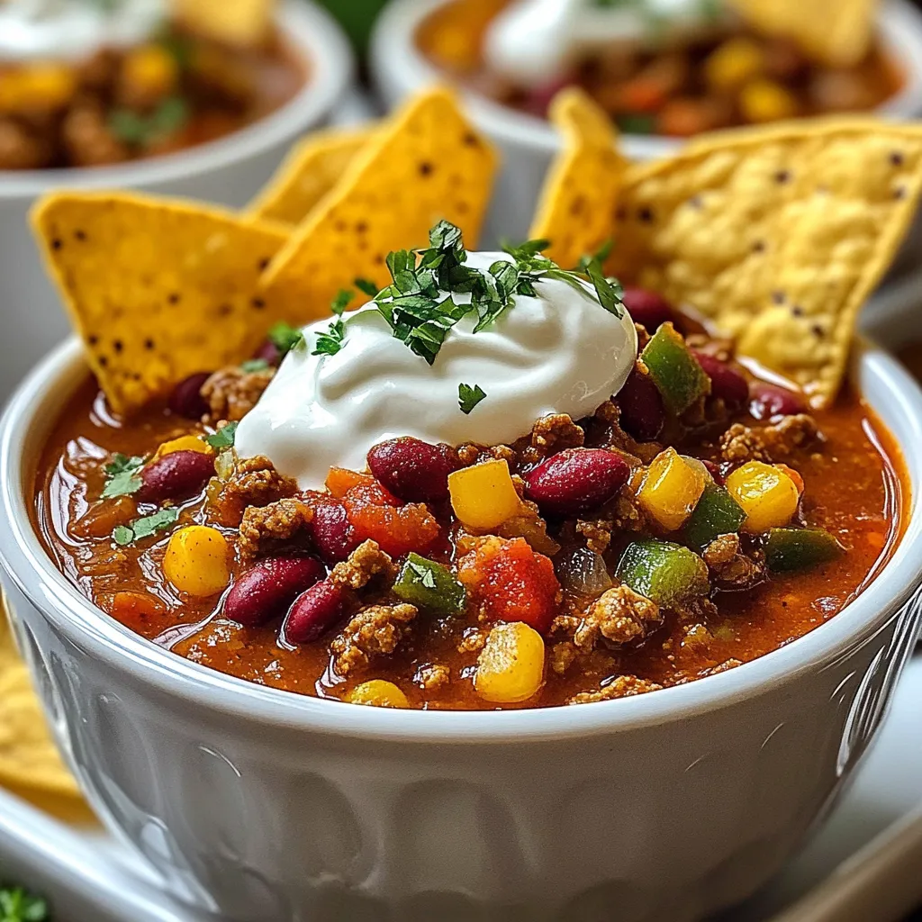 To make this award-winning chili, you'll need a mix of hearty and flavorful items. Here’s what to gather: - 1 lb ground beef (or ground turkey for a lighter option) - 1 medium onion, diced - 2 cloves garlic, minced - 1 red bell pepper, diced - 1 green bell pepper, diced - 2 cans (15 oz each) kidney beans, drained and rinsed - 1 can (28 oz) diced tomatoes (with juice) - 2 tablespoons tomato paste - 2 tablespoons chili powder - 1 tablespoon ground cumin - 1 teaspoon smoked paprika - 1 teaspoon dried oregano - ½ teaspoon cayenne pepper (adjust to taste) - Salt and pepper to taste - 1 cup beef broth (or vegetable broth for a vegetarian version) These ingredients create a rich base. The beans add texture and protein. The meats add depth and flavor. You can enhance your chili with a few optional items. Here’s what you might consider: - Fresh cilantro for garnish - Avocado for a creamy touch - Sour cream for a tangy contrast - Chopped green onions for freshness - Tortilla chips for a crunchy side These garnishes add color and flavor. They also make your bowl of chili more fun to eat. This chili serves about six people. Each serving is filling and nutritious. Here’s a quick look at the nutrition per serving: - Calories: Approximately 350 - Protein: 25g - Carbohydrates: 30g - Fiber: 10g - Fat: 15g This dish is a great source of protein and fiber. It keeps you satisfied for hours. Enjoy knowing that your meal is both comforting and healthy! {{ingredient_image_1}} Start by gathering all your ingredients. You want everything ready to go. - 1 lb ground beef (or ground turkey) - 1 medium onion, diced - 2 cloves garlic, minced - 1 red bell pepper, diced - 1 green bell pepper, diced - 2 cans (15 oz each) kidney beans, drained and rinsed - 1 can (28 oz) diced tomatoes (with juice) - 2 tablespoons tomato paste - 2 tablespoons chili powder - 1 tablespoon ground cumin - 1 teaspoon smoked paprika - 1 teaspoon dried oregano - ½ teaspoon cayenne pepper (adjust to taste) - Salt and pepper to taste - 1 cup beef broth (or vegetable broth) - Fresh cilantro and avocado for garnish (optional) Dice your onion and peppers. Mince your garlic. Rinse the beans and get the tomatoes ready. Heat a tablespoon of olive oil in a large pot over medium heat. 1. Add the diced onion and cook for about 3-4 minutes. You want it soft and clear. 2. Next, add the minced garlic and cook for one more minute. The smell will be great. 3. Now, raise the heat to medium-high. Add the ground beef or turkey to the pot. Cook it for 5-7 minutes. Break it apart until it turns brown. Drain fat if needed. 4. Stir in the diced red and green bell peppers. Cook for 3-4 minutes. They should be soft but not mushy. 5. Add the kidney beans, diced tomatoes with juice, and tomato paste. Stir well to mix. 6. Sprinkle in chili powder, cumin, smoked paprika, oregano, cayenne, salt, and pepper. Mix everything well. 7. Pour in the beef broth and stir again. Bring it to a boil. Then, reduce the heat to low. Cover the pot and let it simmer. You can simmer for at least 30 minutes. If you want deeper flavors, let it cook for up to an hour. Stir it occasionally. After cooking, taste your chili. You may want to adjust seasonings. Add more cayenne for heat or salt for flavor. When ready to serve, ladle the chili into bowls. For a nice touch, add fresh cilantro and avocado on top. This makes it look great and taste even better. Enjoy your warming bowl of classic chili! To boost the taste of your chili, start with fresh ingredients. Chop your onions and peppers finely for even cooking. Sauté them in olive oil first. This step builds a rich base. Always brown your meat well. This adds depth and a nice texture. When you add spices, let them cook for a minute. This helps release oils and enhances their flavor. One common mistake is not draining your beans. If you skip this step, your chili can become too watery. Another mistake is overcooking the meat. Cook it just until browned, then add other ingredients. Don't forget to taste as you cook. Under-seasoned chili can be bland. Adjust salt and spices to your liking. Lastly, avoid skipping the simmering phase. Letting your chili simmer melds all the flavors together. Serve your chili hot in deep bowls. Top it with sour cream for creaminess. Fresh cilantro adds color and freshness. If you love avocados, add them on top. They provide a nice contrast to the heat. Pair your chili with tortilla chips for a crunchy side. This adds texture and makes it fun to eat. Enjoy it with friends and family, and watch them go back for seconds! Pro Tips Use Fresh Ingredients: Always opt for fresh vegetables and quality meat for the best flavor in your chili. Adjust the Spice Level: Customize the heat by adding more or less cayenne pepper according to your preference. Let it Simmer: Allow the chili to simmer longer for deeper flavors; overnight refrigeration can enhance the taste even more. Garnish for Presentation: Adding fresh cilantro and diced avocado not only enhances flavor but also adds a beautiful presentation. {{image_2}} You can easily make this chili vegetarian or vegan. Just skip the ground beef. Use one pound of your favorite plant-based meat instead. You can also use lentils for a hearty twist. They add great texture and protein. For broth, swap beef broth for vegetable broth. This keeps the flavor rich while making it meat-free. You will still need beans, tomatoes, and spices to keep that classic chili taste. If you want to try different meats, you have options. Ground turkey is a great choice if you want something lighter. It still gives you a nice texture and flavor. You can also use ground chicken or pork. Each meat adds a unique taste to the chili. Just remember to adjust the cooking time slightly based on the meat you choose. Always cook until it's browned and fully done. Adjusting the spice level is easy. If you like it hot, add more cayenne pepper. Start with a half teaspoon and taste it. You can always add more. For a milder chili, reduce the cayenne or skip it altogether. You can also add a dollop of sour cream or yogurt to cool it down. Consider using sweet bell peppers instead of spicy ones. This helps balance the heat while still keeping it delicious. After you enjoy your chili, let it cool down. Use an airtight container to store leftovers. This keeps it fresh and safe. You can keep chili in the fridge for up to four days. Always label your container with the date. This helps you know when to eat it by. If you want to save chili for later, freezing works great. Just let your chili cool completely. Then, pour it into freezer-safe bags or containers. Remove as much air as you can before sealing. Label each bag with the date. You can freeze chili for up to three months. When you're ready to eat it, you can simply thaw it in the fridge overnight. To reheat chili, you have a few options. You can use the stove or the microwave. On the stove, pour your chili into a pot. Heat it over medium heat, stirring often. This helps it warm evenly. If you use the microwave, place the chili in a microwave-safe bowl. Cover it with a microwave-safe lid or plate. Heat it in short bursts, around two minutes at a time, stirring in between. Make sure it’s hot all the way through before serving. Enjoy your warm, comforting chili! This chili stands out due to its rich flavors and perfect balance. I use fresh ingredients like diced tomatoes and bell peppers. The mix of spices, like chili powder and cumin, brings warmth and depth. Each bite is hearty and satisfying. The secret lies in letting it simmer. This deepens the flavors and makes it truly special. I also add cayenne pepper for a kick. You can adjust it to match your taste. Yes, you can easily make this chili in a slow cooker. Start by browning the meat and onions in a pan. This adds flavor. After that, transfer everything to the slow cooker. Add the beans, tomatoes, and spices. Pour in the broth and mix well. Set it on low for 6-8 hours or high for 3-4 hours. This method allows the flavors to blend beautifully. You’ll love how easy it is! You can customize your chili in many ways. Start with the base ingredients. For a smoky flavor, add more smoked paprika. To make it sweeter, toss in some corn or a bit of brown sugar. If you like it spicier, add fresh jalapeños or more cayenne. For an earthy touch, try adding black beans or lentils. Adjust the seasonings as you cook. Taste often to find your perfect flavor! You learned about making award-winning chili, from key ingredients to cooking steps. I shared tips to enhance flavor and avoid common mistakes. You can explore variations, like vegetarian or spicy options, to fit your taste. Finally, I covered how to store and reheat your chili for later enjoyment. Chili welcomes creativity. Experiment with ingredients and methods for a unique dish. Enjoy your cooking journey!