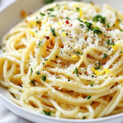 - 12 oz spaghetti or linguine - 6 tablespoons unsalted butter - 6 cloves garlic, minced - 1 teaspoon red pepper flakes (adjust to taste) - 1 cup grated Parmesan cheese - 1/4 cup fresh parsley, chopped - Zest of 1 lemon - Salt and pepper to taste - Extra Parmesan for serving The heart of garlic butter Parmesan pasta lies in its main ingredients. You need spaghetti or linguine for the base. I prefer spaghetti, but linguine works just as well. Next, you will need unsalted butter. This adds a rich flavor that blends perfectly with garlic. Speaking of garlic, using six cloves adds a strong, aromatic touch. Minced garlic is best for even distribution. For an extra kick, I add red pepper flakes. Just a teaspoon can enhance the dish but feel free to adjust it. Grated Parmesan cheese is key for creaminess and flavor. Fresh parsley adds a burst of color and freshness. I always use a quarter cup, chopped finely. Don't forget the zest of one lemon. It brightens the flavors and adds a nice twist. Finally, season with salt and pepper to taste. You can finish with extra Parmesan on top for serving. These ingredients come together to create a quick and tasty meal. Each one plays a role in making this pasta rich and flavorful. {{ingredient_image_1}} - Start by boiling a large pot of salted water. - Once it boils, add 12 ounces of spaghetti or linguine. - Cook according to the package instructions until al dente. - Reserve 1 cup of pasta water before draining the pasta. Set it aside. - In the same pot, melt 6 tablespoons of unsalted butter over medium heat. - After the butter melts, add 6 minced garlic cloves and 1 teaspoon of red pepper flakes. - Sauté for 2 to 3 minutes. The garlic should smell good and turn lightly golden. - Add the drained pasta back into the pot with the garlic butter. - Toss the pasta well to coat it evenly with the butter. - Gradually sprinkle in 1 cup of grated Parmesan cheese. - Pour in about 1/4 cup of the reserved pasta water. - Toss until the cheese melts and coats the pasta smoothly. - Add more pasta water if needed for your sauce's thickness. To avoid overcooking pasta, always check for the "al dente" texture. This means the pasta should still have a slight bite. Start checking the pasta a minute or two before the package time ends. If you cook it too long, it can turn mushy. For melting cheese smoothly, add it gradually. Mix in a little cheese, then stir. Pour in some reserved pasta water to help it melt. This gives a creamy finish. You can enhance flavors with herbs and spices. Fresh parsley adds brightness. Try adding basil or oregano for an Italian twist. If you like heat, increase the red pepper flakes. Just a pinch goes a long way. Adjusting spice levels is easy. Start with a small amount of red pepper flakes. You can always add more if you want it spicier. A large pot works best for cooking pasta. It lets the pasta move freely, preventing sticking. A pasta pot with a strainer insert is ideal but not necessary. Using a regular pot is just fine. Just be careful when draining. Use a colander to avoid losing any pasta. Make sure you have a sturdy wooden spoon for stirring. Pro Tips Use High-Quality Ingredients: The flavor of your dish relies heavily on the quality of the ingredients. Opt for good Parmesan cheese and fresh garlic for the best taste. Reserve Pasta Water: Always save some pasta water before draining. It’s starchy and helps to create a smooth sauce that clings to the pasta perfectly. Don't Overcook the Garlic: Sauté the garlic just until fragrant and lightly golden. Overcooking can lead to a bitter taste that ruins the dish. Garnish Generously: Fresh herbs and an extra sprinkle of Parmesan not only enhance the flavor but also add a beautiful presentation to your pasta. {{image_2}} You can add protein to garlic butter Parmesan pasta to make it heartier. Chicken is a great option. Cook diced chicken in the garlic butter until golden. It adds flavor and makes the meal filling. Shrimp works well too. Sauté shrimp in the same garlic butter until pink and cooked through. Both options make the dish more satisfying. If you prefer a vegetarian option, try chickpeas or white beans. They add protein and texture. Toss them in right before serving for a nice touch. Changing the cheese can bring new life to this dish. Pecorino cheese is a sharp choice. It adds a salty, tangy flavor that contrasts nicely with the garlic butter. You can also add vegetables for extra color and taste. Spinach is an easy choice. It wilts quickly and adds a fresh taste. Sun-dried tomatoes give a sweet and tangy flavor. Mix these in during the last few minutes of cooking for the best results. Not everyone can eat regular pasta. Gluten-free pasta is a great substitute. There are many options made from rice, corn, or lentils. They cook well and taste great. If you need a dairy-free option, look for plant-based cheese. Many brands offer dairy-free Parmesan that melts nicely. This way, everyone can enjoy garlic butter Parmesan pasta without missing out on flavor. To store leftover pasta, let it cool first. Then, place it in an airtight container. Make sure to cover it well to keep air out. This helps prevent drying. Leftover pasta keeps well in the fridge for about three to five days. The best containers for pasta storage are glass or BPA-free plastic. They hold moisture well and are easy to clean. You can also use zip-top bags, just squeeze out the air before sealing. When reheating, the stovetop is best. It helps keep the pasta moist and tasty. Just add a splash of water or broth to the pan. Heat over low heat, stirring often. This keeps the pasta from sticking. The microwave works too but may dry the pasta out. Use a microwave-safe bowl and add a splash of water. Cover with a damp paper towel. Heat in short bursts, stirring in between. Yes, you can freeze garlic butter Parmesan pasta. Just make sure it cools down. Place it in a freezer-safe container or bag. Remove as much air as possible. It can last up to three months in the freezer. For proper thawing, move it to the fridge a day before. This helps it thaw slowly. If you need it fast, use the microwave. Just make sure to stir often while reheating to keep the texture right. To make garlic butter Parmesan pasta, follow these steps: 1. Cook the pasta: Boil salted water and cook spaghetti or linguine. Drain and save some water. 2. Make the garlic butter: In the same pot, melt unsalted butter. Add minced garlic and red pepper flakes. Sauté until fragrant. 3. Combine: Toss the drained pasta with the garlic butter. 4. Add cheese: Gradually mix in grated Parmesan cheese and a bit of reserved pasta water. 5. Finish: Stir in chopped parsley and lemon zest. Season with salt and pepper. This simple process gives you a tasty dish in about 20 minutes. Yes, you can make this recipe ahead of time. Here are some best practices: - Cook and store: Make the dish, let it cool, and store it in an airtight container. Keep it in the fridge for up to three days. - Reheat gently: When you are ready to eat, reheat on low heat. Add a splash of pasta water to keep it creamy. - Avoid overcooking: If you plan to make this ahead, slightly undercook the pasta. This way, it won’t get mushy when reheated. Garlic butter Parmesan pasta pairs well with many sides. Here are some great options: - Salads: A fresh green salad with vinaigrette adds a nice crunch. - Bread: Garlic bread or a warm baguette complements the meal perfectly. - Veggies: Roasted or steamed vegetables like broccoli or asparagus balance the dish. These sides make your meal more filling and flavorful. Enjoy! Garlic butter Parmesan pasta is easy and tasty. We covered key ingredients, like spaghetti, garlic, and cheese. You learned how to cook pasta and prepare the sauce. I shared tips to improve flavor and storage methods. No matter your skill level, you can make this dish your own. Enjoy experimenting with proteins or veggies. This recipe is perfect for a quick meal or a cozy dinner. Dive in and savor every bite!