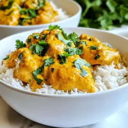 - 1.5 lbs bone-in, skinless chicken thighs (or chicken breast, if preferred) - 1 cup coconut milk - 1/2 cup plain yogurt - 1 onion, finely chopped - 4 cloves garlic, minced - 1 tablespoon ginger, grated - 2 tablespoons garam masala - 1 teaspoon turmeric powder - 1 teaspoon ground cumin - 1 teaspoon chili powder (adjust for spice preference) - 1 can (14 oz) diced tomatoes - 2 tablespoons tomato paste - Salt and pepper to taste The heart of this dish lies in its main ingredients. For the chicken, I often choose thighs for their rich flavor, but breasts work well too. Coconut milk and yogurt create a creamy texture. The chopped onion, minced garlic, and grated ginger add depth. The spices are vital. Garam masala brings warmth, while turmeric adds color. Cumin gives a nutty note, and chili powder can bring heat. Diced tomatoes and tomato paste balance the sauce, while salt and pepper enhance all these flavors. - Fresh cilantro - Additional spices - Lemon wedges Garnishing is a fun way to elevate your meal. Fresh cilantro adds a burst of freshness. You can sprinkle more spices for extra flavor. Lemon wedges give a nice zesty touch. Each garnish enhances the dish, making it even more delightful. {{ingredient_image_1}} Start by chopping the onion into small pieces. Then, mince the garlic. Finally, grate the ginger until you have about a tablespoon. These three ingredients add a lot of flavor to your dish. In a large bowl, mix together one cup of coconut milk and half a cup of plain yogurt. Add in two tablespoons of garam masala, one teaspoon of turmeric, one teaspoon of ground cumin, and one teaspoon of chili powder. Adjust the chili powder based on how spicy you like your food. Season with salt and pepper, and stir until well combined. Place the chopped onion at the bottom of the slow cooker. Next, add the minced garlic and grated ginger. Then, lay the chicken thighs on top. Pour the coconut milk mixture over the chicken to coat it well. Cover the slow cooker and cook on low for six to eight hours. If you’re short on time, you can use the high setting for four hours. The chicken should be very tender when done. About thirty minutes before serving, shred the chicken in the slow cooker. Use two forks to pull the meat apart. Stir the shredded chicken into the sauce to combine it well. Serve the butter chicken over cooked basmati rice. For a nice touch, garnish with freshly chopped cilantro. This adds color and fresh flavor to your meal. For butter chicken, you can use either bone-in or boneless chicken. Bone-in chicken gives more flavor. Skinless chicken thighs work best for tenderness. If you prefer, you can also use chicken breast. It is leaner but can dry out if overcooked. Butter chicken can be mild or spicy. If you like it mild, use less chili powder. Start with half a teaspoon and taste as you go. For a spicier dish, add more chili powder or include fresh chili peppers. Remember, you can always add spice, but you can't take it away! To make your butter chicken even better, consider adding fresh herbs. Cilantro is a great choice for garnish. You can also mix in a pinch of cinnamon or a dash of cardamom for more depth. A squeeze of lemon juice before serving brightens the dish nicely, giving it a fresh taste. Pro Tips Choose the Right Chicken: Bone-in, skinless chicken thighs provide the best flavor and tenderness for this dish. If you prefer a leaner option, chicken breasts can be used, but they may dry out more easily. Adjusting Spice Levels: Feel free to adjust the amount of chili powder based on your spice preference. Start with less if you're unsure, and add more as needed for your taste. Make It Ahead: This dish is perfect for meal prep! You can prepare it a day in advance and store it in the fridge. The flavors deepen and improve overnight. Garnish for Flavor: Fresh cilantro adds a burst of flavor to your butter chicken. Don't skip this step as it balances the richness of the dish beautifully. {{image_2}} You can easily make this dish vegetarian. Just replace the chicken with paneer or tofu. Paneer gives a nice, soft texture, while tofu soaks up the sauce well. Cut the paneer or tofu into cubes. Cook them just like the chicken. The flavors will shine through the coconut milk base. Want to change up the taste? Add coconut curry paste for a richer flavor. You can also try different spice blends. Experiment with curry powder or add a pinch of cinnamon. Each option will give you a unique twist. Think about what to serve with your butter chicken. Naan bread is a classic choice. You can also try serving it with quinoa. Both options soak up the sauce nicely. For a lighter side, serve it with a fresh salad. Butter chicken lasts about 3 to 4 days in the fridge. Store it in an airtight container. Ensure it cools down before you seal it. This keeps it fresh and prevents bacteria. For freezing, let the butter chicken cool completely. Use a freezer-safe container or a heavy-duty freezer bag. Leave some space for expansion. It can last up to 3 months in the freezer. To avoid freezer burn, remove as much air as possible. When reheating, use the stove or microwave. For the stove, warm it on low heat. Stir often to keep it from sticking. If using a microwave, heat in short bursts. Stir between intervals for even warmth. Add a splash of water or coconut milk to keep it creamy. Enjoy the same great taste! Yes, you can use frozen chicken. However, it is best to thaw it first. Cooking frozen chicken may take longer. Always check that the chicken reaches 165°F to ensure safety. To thicken the sauce, you have a few options. You can: - Add more tomato paste. - Mix in a little cornstarch with water and stir it in. - Cook uncovered for the last hour to reduce the sauce. Each method helps create a creamy, rich texture. Yes, you can. Prepare the dish the day before and store it in the fridge. Simply reheat in the slow cooker or on the stove. This allows the flavors to meld even more. Butter chicken goes well with many sides. Some great options include: - Cooked basmati rice - Naan bread - Steamed vegetables - Cucumber salad These sides balance the richness of the dish. To cook butter chicken in a pressure cooker, you can follow these steps: - Sauté the onion, garlic, and ginger first. - Add the chicken and sauce ingredients. - Cook on high pressure for about 10-12 minutes. - Use quick release to finish. This method saves time while keeping the flavors intact. You learned how to make delicious butter chicken in a slow cooker. We covered key ingredients like chicken, coconut milk, and spices. I shared step-by-step instructions, tips for flavor, and options for vegetarian variations. Remember, adjust spices to fit your taste and try different sides. Meal prep is easy, and this dish stores well. Enjoy making this tasty meal for family or friends. It's a sure way to impress everyone at your table.