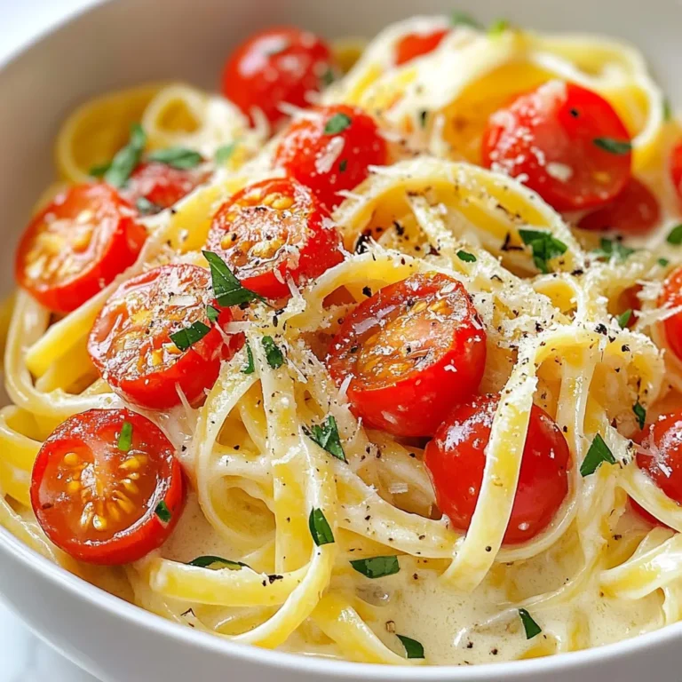 - 12 oz fettuccine or your favorite pasta - 2 tablespoons olive oil - 4 cloves garlic, minced - 1 cup cherry tomatoes, halved - 1 teaspoon red pepper flakes (adjust to taste) - 1 cup heavy cream - 1 cup grated Parmesan cheese - Salt and freshly ground black pepper to taste - 1/4 cup fresh basil, chopped (plus extra for garnish) The main ingredients make this dish shine. The fettuccine serves as a perfect base. Olive oil gives a rich flavor. Garlic adds depth and warmth. Cherry tomatoes bring a sweet burst. Red pepper flakes add just the right kick. Heavy cream creates a smooth sauce. Parmesan cheese adds a rich, salty finish. Fresh basil brightens every bite. - 1/4 cup sun-dried tomatoes, chopped (optional for a flavor boost) Sun-dried tomatoes can step up the flavor. They add a chewy texture and extra taste. You can also consider adding sautéed mushrooms or spinach for more color and nutrients. These options make the dish even more special. - Gluten-free pasta for a gluten-free option - Plant-based cream and cheese for a vegan version If you need gluten-free, swap the pasta for a gluten-free type. For vegans, use plant-based cream and cheese. These swaps keep the spirit of the dish while meeting your needs. Enjoy experimenting with these options! {{ingredient_image_1}} Start by boiling a large pot of salted water. Once it boils, add your pasta. I recommend fettuccine for a great texture. Cook it until it is al dente, following the package directions. This usually takes about 8 to 10 minutes. After cooking, drain the pasta but keep about 1 cup of the pasta water. Set the pasta aside and let it rest. In a large skillet, heat 2 tablespoons of olive oil over medium heat. Once the oil is hot, add 4 minced garlic cloves. Stir it for about 1 minute until it becomes fragrant. Next, add 1 cup of halved cherry tomatoes and 1 teaspoon of red pepper flakes. Cook this mixture for about 3 to 4 minutes. You want the tomatoes to soften but not turn mushy. Pour 1 cup of heavy cream into the skillet with the garlic and tomatoes. Stir it well and let it simmer gently for 2 to 3 minutes. Then, add 1 cup of grated Parmesan cheese. Stir continuously until the cheese melts and the sauce thickens. If the sauce is too thick, add a splash of the reserved pasta water until it reaches your desired consistency. Now, add the cooked fettuccine to the skillet. Toss it well to coat the pasta in the creamy sauce. Season with salt and freshly ground black pepper to taste. For a fresh touch, stir in 1/4 cup of chopped basil and optional sun-dried tomatoes. Make sure everything is well combined. Your pasta is now ready to serve! To make your sauce extra creamy, use heavy cream. This adds richness. If you want more creaminess, add more cheese. Grated Parmesan melts well and blends nicely. You can also use a bit of the reserved pasta water. This helps adjust the sauce's thickness without losing creaminess. Fettuccine works great for this dish, but you can try other types too. Penne, rigatoni, or even spaghetti can give you a fun twist. Just make sure the pasta can hold the sauce well. Longer shapes like fettuccine coat better, but short shapes trap sauce inside. Seasoning is key to a great Marry Me Pasta. Start with salt in the boiling water. This adds flavor to the pasta. Taste your sauce as you cook. Adjust with salt and black pepper. Red pepper flakes give a nice kick, so add them slowly. Don't forget to add fresh basil at the end for a fresh taste. Pro Tips Perfect Pasta Texture: Always cook your pasta until al dente for the best texture. This ensures it holds up well when mixed with the sauce and avoids becoming mushy. Garlic Timing: Sauté the garlic until fragrant but avoid browning it. Burnt garlic can impart a bitter flavor to your sauce. Cheese Melting: Gradually add Parmesan cheese to the sauce and stir continuously. This helps achieve a smooth and creamy sauce without clumps. Fresh Herbs Finish: Add fresh basil right before serving to maintain its vibrant color and flavor. Overcooking fresh herbs can diminish their aromatic qualities. {{image_2}} You can easily make Marry Me Pasta vegetarian. Simply swap the heavy cream with a plant-based option. Coconut cream works great. For cheese, try vegan Parmesan or nutritional yeast. Add more veggies like spinach or zucchini for extra color and taste. These changes keep the dish rich and satisfying without meat. To make the dish heartier, add protein. Grilled chicken or shrimp pairs well with the flavors. Cook these separately and toss them in before serving. For a different twist, use Italian sausage or pancetta. Both add depth to the sauce. You can also add beans for a vegetarian protein boost. Seasonal ingredients can enhance your Marry Me Pasta. In spring, add fresh asparagus or peas for a pop of green. In summer, use sun-ripened tomatoes for an extra burst of flavor. Fall calls for roasted pumpkin or squash, which adds creaminess. Winter is perfect for kale or broccoli. These swaps keep the dish fresh and exciting all year round. To keep your Marry Me Pasta fresh, store it in an airtight container. Use a glass or plastic container that seals well. This keeps moisture out and prevents odors from other foods. Place it in the fridge within two hours of cooking. The pasta will stay good for about 3 to 5 days. Before eating, check for any signs of spoilage, like off smells or changes in texture. When reheating, add a splash of pasta water or cream to keep it creamy. This helps restore moisture. You can heat it in a skillet over low heat. Stir often until warm. If you prefer the microwave, use a microwave-safe dish. Cover it with a damp paper towel to trap steam. Heat in short bursts to prevent it from drying out. To freeze Marry Me Pasta, let it cool completely first. Then, divide it into portions. Use freezer-safe bags or containers. Remove as much air as possible to prevent freezer burn. It will last up to 3 months in the freezer. When ready to enjoy, thaw it in the fridge overnight. Reheat as mentioned above for the best taste. Marry Me Pasta is a dish that became popular on social media. It is said to have originated from a food blog. The name hints at its rich, tasty flavors, which may win hearts. The dish combines creamy sauce with fresh ingredients, making it special. It’s a great choice for romantic dinners or special occasions. Yes, you can make Marry Me Pasta ahead of time. Cook the pasta and sauce separately. Store them in airtight containers in the fridge. When you’re ready to eat, warm the sauce and mix it with the pasta. This helps keep the pasta from getting soggy. You can serve Marry Me Pasta with various side dishes. Here are some great options: - Garlic bread for a crunchy bite - A fresh salad for a light side - Roasted vegetables for added flavor - Grilled chicken for extra protein These sides balance the creamy pasta and add texture. To make Marry Me Pasta spicier, add more red pepper flakes. You can also use chopped fresh chili peppers. Another option is to drizzle some hot sauce over the top before serving. Adjust the heat to fit your taste without overpowering the dish. Yes, Marry Me Pasta is great for meal prep. You can easily divide it into portions. Store the pasta and sauce separately to keep them fresh. This way, you can enjoy delicious meals throughout the week. Just heat and combine when you’re ready to eat. Marry Me Pasta is a delightful dish with simple ingredients that pack a punch. We discussed key components, step-by-step preparation, and clever tips to enhance your meal. You can adapt it to fit diets and swap ingredients based on the season. In my experience, this dish will impress anyone at your table. Keep experimenting to find your favorite versions. With just a few adjustments, you’ll make Marry Me Pasta a staple in your home. Enjoy every bite!