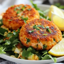 Gather these simple ingredients for your keto salmon patties. Each item plays a key role in making them tasty and healthy. - 1 can (14 oz) wild-caught salmon, drained and flaked - 1/2 cup almond flour - 1/4 cup grated Parmesan cheese - 1/4 cup green onions, finely chopped - 1/4 cup fresh parsley, chopped - 1 large egg - 1 teaspoon garlic powder - 1 teaspoon onion powder - Salt and pepper to taste - 2 tablespoons olive oil (for frying) - Lemon wedges (for serving) Using wild-caught salmon is best for flavor and health. Almond flour keeps the patties keto-friendly. Parmesan cheese adds a nice richness. Fresh herbs like green onions and parsley give a burst of freshness. The egg binds everything together. The spices are important too. They boost the flavor without adding carbs. Olive oil is perfect for frying. It helps form a golden crust on your patties. Lemon wedges add a bright, zingy touch when served. Each ingredient combines to create a satisfying meal that fits your keto lifestyle. {{ingredient_image_1}} 1. Start by mixing the dry ingredients. In a large bowl, add the flaked salmon, almond flour, grated Parmesan, green onions, parsley, and spices. These spices include garlic powder, onion powder, salt, and pepper. Stir everything together until combined. 2. Next, crack the large egg into the bowl. Mix all the ingredients again until they form a sticky mixture. This should hold together when shaped into patties. 3. Now, divide the mixture into four equal parts. Shape each piece into a patty about half an inch thick. Make sure they are even in size for uniform cooking. 1. Heat the olive oil in a large skillet over medium heat. Wait until the oil is hot before adding the patties. 2. Carefully place the patties into the skillet. Cook each side for about four to five minutes. They should turn golden brown. Flip them gently to avoid breaking. 3. Once cooked, move the patties to a paper towel-lined plate. This helps soak up any extra oil. Serve them warm with lemon wedges on the side for a fresh taste. To ensure your patties hold together, mix the ingredients well. When you form the patties, they should feel slightly sticky. If they are too loose, add a bit more almond flour. This will help bind everything. For the best frying techniques, heat your oil to medium. A hot skillet gives a nice crisp. Avoid overcrowding the pan. This can lower the heat and make the patties soggy. Cook in batches if needed. To avoid overcooking, watch the time closely. Fry each side for about 4 to 5 minutes. Look for a golden color. If you cook them too long, they may dry out. For a great presentation, serve the patties on a bed of mixed greens. You can sprinkle some extra parsley on top for color. It makes the dish look fresh and appetizing. To enhance flavors, consider adding sauces. A dollop of sour cream or avocado sauce works well. It adds creaminess that pairs nicely with the salmon. Lemon wedges are also great. They give a bright, zesty flavor when squeezed over the patties. Pro Tips Fresh Ingredients: Always use fresh parsley and green onions for the best flavor and aroma in your salmon patties. Chill the Mixture: If the mixture feels too sticky, chill it in the refrigerator for 15-20 minutes before shaping into patties. Perfect Cooking Temperature: Ensure the oil is hot enough before adding the patties to achieve a golden brown crust without absorbing too much oil. Serve with Style: Elevate your presentation by serving the patties on a bed of mixed greens and adding a dollop of avocado sauce or sour cream on top. {{image_2}} You can switch out almond flour if you need. Here are some options: - Coconut flour: Use less, about 1/4 cup, since it absorbs more moisture. - Pork rind crumbs: This adds crunch. Use a 1/2 cup for good texture. - Chickpea flour: This option is not keto, but it works for gluten-free diets. Use 1/2 cup. Cheese can change the flavor. Try these: - Cheddar cheese: This adds a sharp taste. Use the same amount as Parmesan. - Feta cheese: This gives a tangy kick. Crumble about 1/4 cup into the mix. For extra flavor, you can add herbs and spices: - Dill: This pairs well with salmon. Add 1 teaspoon for a fresh taste. - Cumin: This adds warmth. Try 1/2 teaspoon for a subtle flavor. - Paprika: This gives a smoky note. Use 1 teaspoon for added depth. You can make salmon patties fun by changing the style. Here are two tasty ideas: - Greek-style salmon patties: Mix in some chopped olives and feta cheese. Use oregano for a lovely flavor. Serve with tzatziki sauce. This makes a great dip. - Southwest-inspired salmon patties: Add diced jalapeños or bell peppers. Use cumin and chili powder for a kick. Serve with avocado sauce or salsa for a fresh twist. These variations keep things exciting while sticking to keto. Enjoy playing with flavors! Store any leftover salmon patties in an airtight container. This keeps them fresh. You can place parchment paper between each patty. This helps maintain texture. Keep the container in the fridge. They will last about 3 days. For long-term storage, freeze the patties. Place them in a freezer-safe bag. Make sure to squeeze out all the air. They can stay in the freezer for up to 3 months. Label the bag with the date for easy tracking. You can reheat the patties in the oven or skillet. For the oven, preheat it to 350°F (175°C). Place the patties on a baking sheet and warm for about 10 minutes. This helps keep them crispy. If using a skillet, heat a tablespoon of olive oil over medium heat. Add the patties and cook for 3 to 4 minutes on each side. This method keeps the outside crispy. Avoid overcooking to keep the patties moist. Can I use fresh salmon instead of canned? Yes, you can use fresh salmon. Just cook it first. Flake it into small pieces. This gives your patties a fresh taste. Fresh salmon adds great flavor and nutrition. How to ensure keto compliance with ingredients? To stay keto, stick to low-carb ingredients. Use almond flour instead of regular flour. Cheese adds flavor and protein. Check labels to avoid hidden carbs. Fresh herbs enhance taste without carbs. What to serve with keto salmon patties? These patties pair well with mixed greens. Add a squeeze of lemon for zest. You can also serve avocado sauce or sour cream. These toppings add creaminess and flavor. Calories per serving Each serving has about 250 calories. This makes it a filling and low-calorie choice. Macronutrient breakdown - Fat: 15g - Protein: 23g - Carbohydrates: 5g This breakdown makes it a great keto-friendly option. High protein keeps you full longer. We explored how to make delicious salmon patties with simple ingredients and easy steps. You can enjoy these healthy treats with various flavors and textures. Use my tips to enhance your cooking and presentation. Don't hesitate to try different variations to make the dish your own. Store extras properly for tasty meals later. Now you're ready to impress your friends and family with your cooking skills! Enjoy making and sharing your new salmon dish!