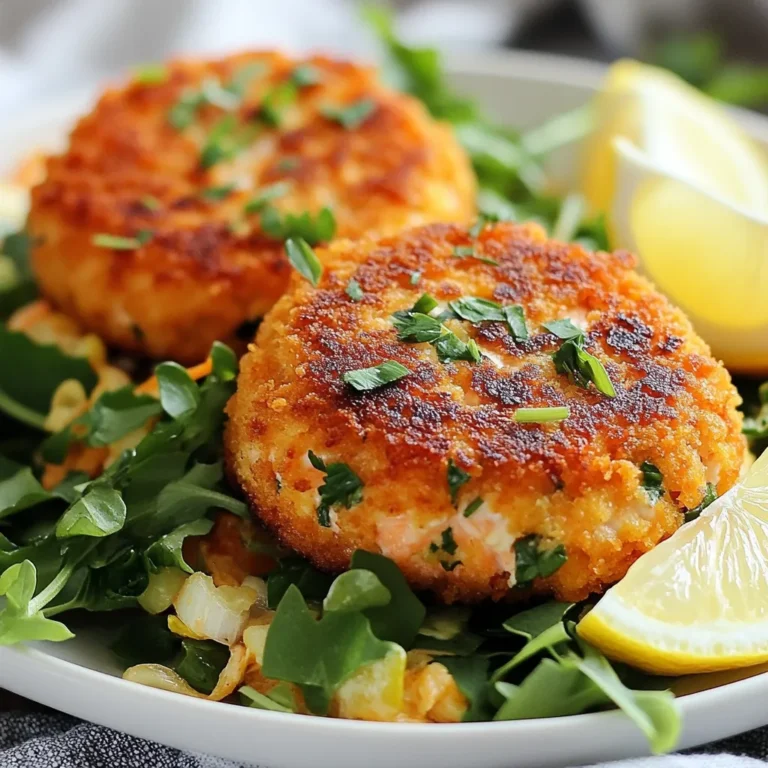 Gather these simple ingredients for your keto salmon patties. Each item plays a key role in making them tasty and healthy. - 1 can (14 oz) wild-caught salmon, drained and flaked - 1/2 cup almond flour - 1/4 cup grated Parmesan cheese - 1/4 cup green onions, finely chopped - 1/4 cup fresh parsley, chopped - 1 large egg - 1 teaspoon garlic powder - 1 teaspoon onion powder - Salt and pepper to taste - 2 tablespoons olive oil (for frying) - Lemon wedges (for serving) Using wild-caught salmon is best for flavor and health. Almond flour keeps the patties keto-friendly. Parmesan cheese adds a nice richness. Fresh herbs like green onions and parsley give a burst of freshness. The egg binds everything together. The spices are important too. They boost the flavor without adding carbs. Olive oil is perfect for frying. It helps form a golden crust on your patties. Lemon wedges add a bright, zingy touch when served. Each ingredient combines to create a satisfying meal that fits your keto lifestyle. {{ingredient_image_1}} 1. Start by mixing the dry ingredients. In a large bowl, add the flaked salmon, almond flour, grated Parmesan, green onions, parsley, and spices. These spices include garlic powder, onion powder, salt, and pepper. Stir everything together until combined. 2. Next, crack the large egg into the bowl. Mix all the ingredients again until they form a sticky mixture. This should hold together when shaped into patties. 3. Now, divide the mixture into four equal parts. Shape each piece into a patty about half an inch thick. Make sure they are even in size for uniform cooking. 1. Heat the olive oil in a large skillet over medium heat. Wait until the oil is hot before adding the patties. 2. Carefully place the patties into the skillet. Cook each side for about four to five minutes. They should turn golden brown. Flip them gently to avoid breaking. 3. Once cooked, move the patties to a paper towel-lined plate. This helps soak up any extra oil. Serve them warm with lemon wedges on the side for a fresh taste. To ensure your patties hold together, mix the ingredients well. When you form the patties, they should feel slightly sticky. If they are too loose, add a bit more almond flour. This will help bind everything. For the best frying techniques, heat your oil to medium. A hot skillet gives a nice crisp. Avoid overcrowding the pan. This can lower the heat and make the patties soggy. Cook in batches if needed. To avoid overcooking, watch the time closely. Fry each side for about 4 to 5 minutes. Look for a golden color. If you cook them too long, they may dry out. For a great presentation, serve the patties on a bed of mixed greens. You can sprinkle some extra parsley on top for color. It makes the dish look fresh and appetizing. To enhance flavors, consider adding sauces. A dollop of sour cream or avocado sauce works well. It adds creaminess that pairs nicely with the salmon. Lemon wedges are also great. They give a bright, zesty flavor when squeezed over the patties. Pro Tips Fresh Ingredients: Always use fresh parsley and green onions for the best flavor and aroma in your salmon patties. Chill the Mixture: If the mixture feels too sticky, chill it in the refrigerator for 15-20 minutes before shaping into patties. Perfect Cooking Temperature: Ensure the oil is hot enough before adding the patties to achieve a golden brown crust without absorbing too much oil. Serve with Style: Elevate your presentation by serving the patties on a bed of mixed greens and adding a dollop of avocado sauce or sour cream on top. {{image_2}} You can switch out almond flour if you need. Here are some options: - Coconut flour: Use less, about 1/4 cup, since it absorbs more moisture. - Pork rind crumbs: This adds crunch. Use a 1/2 cup for good texture. - Chickpea flour: This option is not keto, but it works for gluten-free diets. Use 1/2 cup. Cheese can change the flavor. Try these: - Cheddar cheese: This adds a sharp taste. Use the same amount as Parmesan. - Feta cheese: This gives a tangy kick. Crumble about 1/4 cup into the mix. For extra flavor, you can add herbs and spices: - Dill: This pairs well with salmon. Add 1 teaspoon for a fresh taste. - Cumin: This adds warmth. Try 1/2 teaspoon for a subtle flavor. - Paprika: This gives a smoky note. Use 1 teaspoon for added depth. You can make salmon patties fun by changing the style. Here are two tasty ideas: - Greek-style salmon patties: Mix in some chopped olives and feta cheese. Use oregano for a lovely flavor. Serve with tzatziki sauce. This makes a great dip. - Southwest-inspired salmon patties: Add diced jalapeños or bell peppers. Use cumin and chili powder for a kick. Serve with avocado sauce or salsa for a fresh twist. These variations keep things exciting while sticking to keto. Enjoy playing with flavors! Store any leftover salmon patties in an airtight container. This keeps them fresh. You can place parchment paper between each patty. This helps maintain texture. Keep the container in the fridge. They will last about 3 days. For long-term storage, freeze the patties. Place them in a freezer-safe bag. Make sure to squeeze out all the air. They can stay in the freezer for up to 3 months. Label the bag with the date for easy tracking. You can reheat the patties in the oven or skillet. For the oven, preheat it to 350°F (175°C). Place the patties on a baking sheet and warm for about 10 minutes. This helps keep them crispy. If using a skillet, heat a tablespoon of olive oil over medium heat. Add the patties and cook for 3 to 4 minutes on each side. This method keeps the outside crispy. Avoid overcooking to keep the patties moist. Can I use fresh salmon instead of canned? Yes, you can use fresh salmon. Just cook it first. Flake it into small pieces. This gives your patties a fresh taste. Fresh salmon adds great flavor and nutrition. How to ensure keto compliance with ingredients? To stay keto, stick to low-carb ingredients. Use almond flour instead of regular flour. Cheese adds flavor and protein. Check labels to avoid hidden carbs. Fresh herbs enhance taste without carbs. What to serve with keto salmon patties? These patties pair well with mixed greens. Add a squeeze of lemon for zest. You can also serve avocado sauce or sour cream. These toppings add creaminess and flavor. Calories per serving Each serving has about 250 calories. This makes it a filling and low-calorie choice. Macronutrient breakdown - Fat: 15g - Protein: 23g - Carbohydrates: 5g This breakdown makes it a great keto-friendly option. High protein keeps you full longer. We explored how to make delicious salmon patties with simple ingredients and easy steps. You can enjoy these healthy treats with various flavors and textures. Use my tips to enhance your cooking and presentation. Don't hesitate to try different variations to make the dish your own. Store extras properly for tasty meals later. Now you're ready to impress your friends and family with your cooking skills! Enjoy making and sharing your new salmon dish!