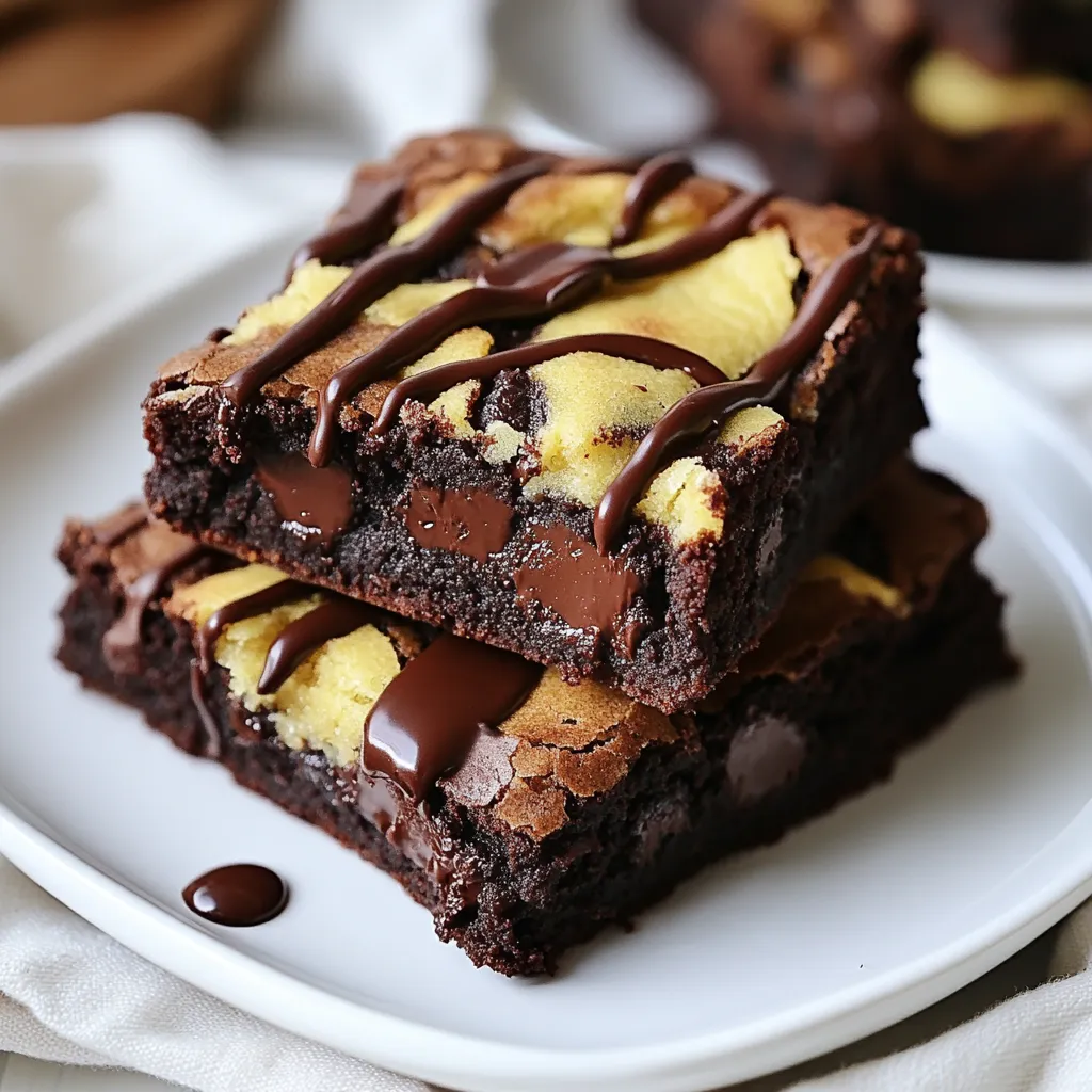 - 1/2 cup unsalted butter, melted - 1 cup brown sugar - 1/4 cup granulated sugar - 2 large eggs - 1 teaspoon vanilla extract - 1/3 cup unsweetened cocoa powder - 1 cup all-purpose flour - 1/4 teaspoon salt - 1/4 teaspoon baking powder - 1/2 cup unsalted butter, softened - 1/2 cup brown sugar - 1/2 cup granulated sugar - 1 large egg - 1 teaspoon vanilla extract - 1 1/4 cups all-purpose flour - 1/2 teaspoon baking soda - 1/4 teaspoon salt - 1 cup chocolate chips (semi-sweet or dark) When I gather my ingredients for fudgy chewy brookies, I focus on quality. I use unsalted butter for a rich flavor, and I always choose brown sugar for that lovely caramel taste. The two types of sugar make the texture just right. Using eggs that are at room temperature helps the batter mix better. For the brownie layer, cocoa powder is key. It brings a deep chocolate flavor. I sift it with flour, salt, and baking powder. This step makes the brownies rise nicely without clumps. Moving on to the cookie layer, I opt for softened butter. It blends well with the sugars. When you cream them together, you create a light and fluffy base. The chocolate chips are a must. They add gooeyness and extra sweetness. Having all these ingredients ready makes the process fun and smooth. You'll enjoy making these brookies as much as you love eating them! {{ingredient_image_1}} 1. In a big bowl, mix melted butter with brown and granulated sugar. Stir until smooth. 2. Add in the eggs and vanilla extract. Mix until everything is well combined. 3. Sift in cocoa powder, flour, salt, and baking powder. Stir until no flour clumps remain. 1. In another bowl, cream the softened butter with brown and granulated sugar. Mix until fluffy. 2. Beat in the egg and vanilla extract. Ensure everything is well mixed. 3. In a separate bowl, combine flour, baking soda, and salt. Gradually add to the butter mix. Fold in chocolate chips last. 1. Pour the brownie batter into the bottom of a greased baking pan. Spread it evenly. 2. Take spoonfuls of cookie dough and dollop it over the brownie layer. 3. Use a spatula or knife to gently swirl the brownie and cookie layers together. 1. Preheat your oven to 350°F (175°C). Prepare a 9x13-inch pan. 2. Bake for 25-30 minutes. Use a toothpick to check for doneness. 3. Look for a few moist crumbs on the toothpick, not wet batter. 1. Let the brookies cool in the pan for about 10 minutes. 2. Carefully transfer them to a wire rack. Let them cool completely. 3. Cut the cooled brookies into squares. Enjoy them warm or at room temperature. To get that perfect chewy texture, use room temperature ingredients. When butter and eggs are at room temperature, they mix better. This helps create a smooth batter. Avoid overmixing your batters. Mix just until combined. If you mix too much, your brookies may turn out tough. You can add nuts for a crunchy twist. Try walnuts or pecans for extra flavor. Different chocolate types also work well. Use dark chocolate chips or even white chocolate for a new flair. Experiment with extracts or spices. A hint of almond extract can enhance the flavor. A pinch of cinnamon adds warmth and depth. Serve the brookies warm. Add a scoop of ice cream or whipped cream on top. This makes for a delicious combo. Drizzle with chocolate sauce for added indulgence. A beautiful drizzle elevates the look and taste. These simple touches make your dessert extra special. Pro Tips Tip Title 1: For extra fudginess, consider adding a tablespoon of coffee or espresso powder to the brownie layer; it enhances the chocolate flavor. Tip Title 2: Chill the cookie dough for about 30 minutes before dolloping it onto the brownie layer for a thicker, chewier texture. Tip Title 3: Use a toothpick to create a marbled effect when swirling the brownie and cookie layers together; this adds a beautiful visual element. Tip Title 4: Store leftover brookies in an airtight container at room temperature for up to 3 days, or freeze for longer-lasting enjoyment. {{image_2}} To make gluten-free brookies, substitute all-purpose flour with a gluten-free flour blend. Look for blends that contain xanthan gum. This helps mimic the texture of regular flour. Use a one-to-one ratio. Measure carefully to avoid too much flour. The result will still be fudgy and chewy. For a vegan brookie, replace eggs with flax eggs. Mix one tablespoon of ground flaxseed with three tablespoons of water. Let it sit for 5 minutes to thicken. For butter, use a dairy-free alternative. Choose a plant-based butter or coconut oil. It keeps the rich taste without any animal products. You can switch up the chocolate chips to change the flavor. Use white chocolate chips or milk chocolate chips for a sweeter treat. For a fun twist, add mint extract or orange zest. These flavors brighten the brookies and make them unique. Experiment with your favorites to find new combinations! Store your brookies in an airtight container at room temperature. This keeps them soft and chewy. If you want them to last longer, refrigerate them. Just remember to wrap them well to avoid drying out. You can freeze brookies before or after baking. If freezing before baking, scoop the dough into balls and place them on a tray. Once frozen, transfer them to a bag. For baked brookies, let them cool fully, then wrap tightly. To thaw, leave them in the fridge overnight or at room temperature for a few hours. Brookies stay fresh at room temperature for about five days. Look for signs of spoilage, like a dry texture or off smell. If they become hard or crumbly, it’s time to toss them. Enjoy each bite while they are fresh! Yes, you can! Using different sugars changes the taste and texture. Brown sugar gives a rich flavor and moisture. It also makes brookies more chewy. White sugar adds a lighter taste and helps them rise. If you mix both, you get the best of both worlds. Just remember, too much white sugar can make them cake-like. These brookies bake for 25 to 30 minutes at 350°F (175°C). Check them after 25 minutes. Insert a toothpick in the center. If it comes out with a few moist crumbs, they are ready. Be careful not to overbake, or they will lose their fudgy texture. If your brookies are not fudgy, you might have made some common mistakes. Overmixing the batter can cause them to rise too much, making them cake-like. Also, using too much flour or baking them too long can dry them out. To fix this, mix just until combined and watch the baking time closely. You learned how to make delicious brookies with a brownie layer and cookie layer. We covered ingredients, step-by-step prep, and baking instructions. You also discovered tips for chewy texture and fun flavor variations. Try adding your favorite chocolate or nuts for a twist. Store them wisely and enjoy them for days. With these easy steps, you can impress friends and family with your baking skills. Enjoy your tasty reward!