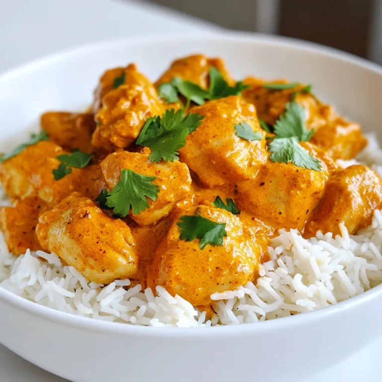 To make Instant Butter Chicken, you need these key items: - 1 lb (450g) boneless chicken thighs, cut into bite-sized pieces - 2 tablespoons butter - 1 medium onion, finely chopped - 4 cloves garlic, minced - 1 tablespoon ginger, grated - 1 can (14 oz) crushed tomatoes - 1 cup heavy cream or coconut milk These ingredients work together to create a rich and creamy dish. The chicken thighs add tenderness, while the crushed tomatoes bring a nice tang. The cream or coconut milk adds smoothness. The spices are what make this dish sing. You will need: - 2 teaspoons garam masala - 1 teaspoon ground coriander - 1 teaspoon cumin - 1 teaspoon paprika - ½ teaspoon turmeric powder - Salt to taste Each spice has its own flavor, adding warmth and depth. Garam masala is a must for that classic taste. Don’t skip the salt; it enhances all the flavors. Now that you have your delicious Butter Chicken, think about how to serve it: - Serve over cooked basmati rice. - Pair with warm naan bread. - Garnish with fresh cilantro. These options make a complete meal. Basmati rice soaks up the sauce well, while naan is perfect for dipping. Enjoy your delicious creation! Start by gathering all your ingredients. You need: - 1 lb boneless chicken thighs, cut into bite-sized pieces - 2 tablespoons butter - 1 medium onion, finely chopped - 4 cloves garlic, minced - 1 tablespoon ginger, grated - 1 can crushed tomatoes (14 oz) - 1 cup heavy cream or coconut milk - 2 teaspoons garam masala - 1 teaspoon ground coriander - 1 teaspoon cumin - 1 teaspoon paprika - ½ teaspoon turmeric powder - Salt to taste - Fresh cilantro, chopped (for garnish) - Cooked basmati rice or naan (for serving) Chop the onion, mince the garlic, and grate the ginger. This prep makes cooking easier and quicker. Turn on your Instant Pot and set it to sauté mode. Add the butter and let it melt. Once it’s melted, toss in the chopped onion. Sauté for about 3 to 5 minutes until the onion becomes soft and clear. Next, add the minced garlic and grated ginger. Cook for one more minute. This will fill your kitchen with a wonderful smell! Add the chicken pieces and cook until they turn light brown, stirring often. This should take about 5 minutes. Now, sprinkle in the garam masala, coriander, cumin, paprika, turmeric, and salt. Mix well so the chicken is coated in the spices. Pour in the crushed tomatoes and stir everything together. Close the lid of the Instant Pot and set the valve to sealing. Select the manual cook setting and set the timer for 8 minutes. When the timer ends, let the pressure release naturally for 5 minutes. After that, use the quick release for any remaining pressure. Once you open the lid, switch the Instant Pot back to sauté mode. Stir in the heavy cream or coconut milk. Let it simmer for 3 to 5 minutes. This makes the sauce creamy and rich. Taste your butter chicken. If needed, add more salt or spices to enhance the flavor. Serve it over basmati rice or with naan. Don’t forget to sprinkle fresh cilantro on top for a burst of color and taste! To make your Instant Butter Chicken truly shine, follow these tips: - Use fresh spices. Fresh spices have a stronger taste. They make the dish pop. - Sauté the onions until golden brown. This adds a rich sweetness to your sauce. - Allow the garlic and ginger to cook for just a minute. This brings out their best flavors. - Adjust the spice levels. If you like heat, add chili powder or fresh peppers. Got a busy day? Here are some quick tips: - Use pre-cut chicken. This saves time on prep work. - Grab a jar of minced garlic and ginger. These can speed up the cooking. - Opt for canned crushed tomatoes. They save you from chopping fresh tomatoes. - Cook your rice or naan in advance. Reheat them when you’re ready to serve. Can't find all the ingredients? No problem! Here are some swaps: - Use chicken breast if you prefer a leaner meat option. - Coconut milk works well instead of heavy cream for a dairy-free option. - For a vegan version, try chickpeas or tofu in place of chicken. - Use a mix of spices if you don't have garam masala. Combine cumin, coriander, and paprika for a similar flavor. {{image_2}} You can make a tasty vegetarian version of butter chicken. Instead of chicken, use paneer or tofu. Cut them into bite-sized pieces. The rest of the recipe stays the same. The spices and cream make the dish rich and flavorful. You can add vegetables like bell peppers or peas for more color and nutrition. This way, you get a hearty meal with a twist. You can switch up the protein in this dish. Try using shrimp or beef for a different taste. Just keep in mind that cooking times will change. For shrimp, cook for about 4 minutes under pressure. Beef may take longer, about 10 minutes, depending on the cut. Each protein brings its own flavor, making this dish versatile and fun. For a low-carb option, skip the rice and naan. Instead, serve the butter chicken over cauliflower rice or zucchini noodles. This keeps the meal light but still filling. You can also replace heavy cream with coconut milk for a lighter sauce. This adaptation allows you to enjoy the rich flavors without the extra carbs. After enjoying your Instant Butter Chicken, store leftovers in an airtight container. Let the dish cool before sealing it. Properly stored, it lasts up to three days in the fridge. Make sure it’s completely cooled to avoid condensation. This keeps your meal fresh and tasty. You can freeze your Instant Butter Chicken for later. Divide it into meal-sized portions in freezer-safe containers. Leave some space at the top, as the sauce will expand when frozen. It stays good for up to three months in the freezer. To use, just thaw in the fridge overnight before reheating. When you're ready to eat, reheat your butter chicken gently. You can do this on the stove or in the microwave. If using the stove, heat it on low and stir often. For the microwave, cover the dish and heat in short bursts, stirring in between. Make sure it's hot all the way through before serving. Adding a splash of cream or water can bring back its creamy texture. Enjoy your meal again with the same great flavors! Instant Butter Chicken takes about 30 minutes from start to finish. You will spend around 10 minutes prepping the ingredients. The cooking time in the Instant Pot is just 8 minutes. After that, allow for a short pressure release. Yes, you can make Butter Chicken on the stove. Start by cooking onions, garlic, and ginger in a large pot. Add the chicken and spices, then stir in the tomatoes. Let it simmer for about 20-30 minutes. Finally, mix in the cream or coconut milk. You can serve Instant Butter Chicken with cooked basmati rice or warm naan. Both options soak up the sauce well. Adding a side of fresh salad or steamed veggies can also balance the meal. Garnish with fresh cilantro for a pop of color and flavor. This blog covers the basics of Instant Butter Chicken. We explored the key ingredients and spice blends that create its rich flavor. I provided step-by-step instructions for cooking in the Instant Pot and shared tips for enhancing flavor or making shortcuts. We also discussed tasty variations, like vegetarian options and storage tips. In the end, you can enjoy this dish in many ways. Whether you’re new to cooking or busy, Instant Butter Chicken makes a delicious meal easy for everyone.
