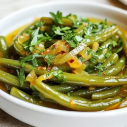 - 1 pound fresh green beans, trimmed Fresh green beans are key. They provide a crisp texture and bright flavor. Choose beans that are firm and bright green. This ensures they are fresh and full of nutrients. Trim the ends for a clean look. - 2 cups low-sodium vegetable broth - 1 teaspoon smoked paprika - 1/2 teaspoon crushed red pepper flakes (adjust to taste) - Salt and pepper to taste - 1 tablespoon brown sugar Vegetable broth gives depth to the green beans. I prefer low-sodium to control the saltiness. Smoked paprika adds a nice warm flavor. Red pepper flakes bring a kick, but you can adjust it. Brown sugar balances the heat and adds sweetness. - 1 medium onion, thinly sliced - 3 cloves garlic, minced - 2 tablespoons olive oil - 1 tablespoon lemon juice - 1 tablespoon chopped fresh parsley for garnish Onions and garlic are essential for great flavor. Sautéing them in olive oil creates a fragrant base. Lemon juice brightens the dish and fresh parsley adds color. These ingredients come together to make the green beans shine. {{ingredient_image_1}} First, grab a large skillet. Heat 2 tablespoons of olive oil over medium heat. Add 1 medium onion, thinly sliced. Sauté the onions for about 5 minutes. You want them to be soft and translucent. Next, add 3 cloves of minced garlic. Stir in 1 teaspoon of smoked paprika and 1/2 teaspoon of crushed red pepper flakes. Cook this mixture for 1 to 2 minutes. The aroma will fill your kitchen! Now, pour in 2 cups of low-sodium vegetable broth. Bring it to a gentle boil. Once it's boiling, lower the heat to a simmer. Add 1 pound of trimmed fresh green beans. Stir in 1 tablespoon of brown sugar. Season with salt and pepper to taste. Cover the skillet. Let the green beans cook for 10 to 15 minutes. Stir occasionally to check for tenderness. When the green beans are cooked to your liking, add 1 tablespoon of lemon juice. This step brightens the flavors. Toss the green beans to mix everything well. Remove the skillet from the heat. Transfer the green beans to a serving dish. Finally, garnish with 1 tablespoon of chopped fresh parsley before serving. Enjoy your tasty copycat Texas Roadhouse green beans! To get tender green beans, start with fresh ones. Trim the ends to allow them to cook evenly. When cooking, cover the skillet. This creates steam and helps the beans get soft. Check them after ten minutes. If you want them softer, let them cook for a few more minutes. For the best taste, use low-sodium vegetable broth. It boosts flavor without too much salt. Add smoked paprika for a nice, smoky taste. If you enjoy spice, adjust the crushed red pepper flakes to your liking. The brown sugar adds sweetness and balances the heat. A splash of lemon juice brightens everything up. You only need a few tools for this recipe. A large skillet works best for sautéing and cooking. Use a good knife for slicing the onions and mincing garlic. A cutting board is a must. If you want to measure your ingredients, have measuring spoons handy. These tools make cooking fun and easy! Pro Tips Freshness Matters: Choose bright green, firm beans for the best flavor and texture. Fresh green beans should snap when bent. Adjust the Heat: Feel free to modify the amount of crushed red pepper flakes based on your spice tolerance. Start with less if you're unsure! Cook to Your Preference: For crunchier beans, reduce the cooking time to 8-10 minutes. For softer beans, cook longer as desired. Brighten the Dish: Adding lemon juice at the end enhances the flavors significantly, so don’t skip this step! {{image_2}} Want to kick up the heat? Try this spicy version. Start by adding more crushed red pepper flakes. You can add up to a full teaspoon for a fiery taste. If you love heat, consider including fresh jalapeños. Just slice them thin and add them when you sauté the onions. This will give your green beans a nice spicy bite. This recipe is already vegan-friendly! It uses vegetable broth and olive oil. If you want to enhance the flavor, add a splash of soy sauce or coconut aminos. These will give the dish a nice umami taste without animal products. It's perfect for anyone looking to eat plant-based. You can swap some ingredients easily. For instance, if you don’t have fresh green beans, use frozen ones. Just make sure to thaw them first. You can also replace the vegetable broth with chicken broth for a different flavor. If you’re out of brown sugar, honey or maple syrup work too. Just adjust to your taste. To store your Copycat Texas Roadhouse green beans, let them cool first. Place the beans in an airtight container. They stay fresh for up to four days in the fridge. Make sure to seal the container tightly. This keeps out moisture and odors. If you want to save them longer, freezing is a great option. First, cool your green beans completely. Then, transfer them to freezer-safe bags. Remove as much air as you can before sealing. They can last up to three months in the freezer. Label each bag with the date. This helps you keep track of how long they have been frozen. When you're ready to enjoy your green beans again, reheating is easy. For best results, use a skillet. Add a splash of water or broth for moisture. Heat over medium until warmed through, about 5 minutes. You can also use a microwave. Place them in a microwave-safe bowl with a lid. Heat in short bursts, stirring in between. Enjoy your flavorful green beans just like the first time! Yes, you can use frozen green beans. They can save time and still taste great. Just adjust the cooking time. Frozen beans may need a few extra minutes to cook. Always check for tenderness. To lessen the spice, reduce or omit the crushed red pepper flakes. You can also add more brown sugar. This will balance the heat and add sweetness. Another option is to add more vegetable broth for a milder flavor. These green beans pair well with many dishes. They go great with grilled chicken or steak. You can also serve them with roasted potatoes or rice. Try them alongside baked fish for a light meal. They add color and flavor to any plate! To sum up, we explored the key ingredients like fresh green beans, broth, and seasonings. I shared easy steps to sauté and cook these beans, along with tips for perfect tenderness. We looked at fun variations and how to store leftovers. Lastly, I answered common questions about using frozen beans and pairing dishes. With this guide, you can make tasty, healthy green beans that everyone will love. Enjoy your cooking!