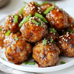 - 1 pound ground beef (or a mix of beef and pork) - 1/4 cup breadcrumbs - 1/4 cup green onions, finely chopped - 2 cloves garlic, minced - 1 tablespoon ginger, grated - 1 large egg - 1 teaspoon sesame oil - Salt and pepper to taste The main ingredients for Sticky Korean BBQ Meatballs are simple yet packed with flavor. Ground beef or a mix of beef and pork gives the meatballs a rich taste. Breadcrumbs add texture, while green onions, garlic, and ginger bring in that classic Korean zing. An egg helps bind the mixture, and a bit of sesame oil gives it a nice, nutty flavor. - 1/2 cup gochujang (Korean chili paste) - 1/4 cup honey - 2 tablespoons soy sauce (or tamari for gluten-free) - 1 tablespoon rice vinegar - Sesame seeds (for garnish) - Extra green onions for garnish The BBQ glaze is where the magic happens. Gochujang is a key ingredient. It brings heat and depth. Honey balances the heat with sweetness. Soy sauce (or tamari) adds umami flavor, while rice vinegar gives a tangy kick. Garnish with sesame seeds and green onions for a beautiful finish. This glaze coats the meatballs perfectly, making them sticky and irresistible. {{ingredient_image_1}} - Preheat the oven to 400°F (200°C). - Line a baking sheet with parchment paper. - In a large bowl, combine: - 1 pound ground beef (or a mix of beef and pork) - 1/4 cup breadcrumbs - 1/4 cup green onions, finely chopped - 2 cloves garlic, minced - 1 tablespoon ginger, grated - 1 large egg - 1 teaspoon sesame oil - Salt and pepper to taste - Mix until all ingredients are well combined. This step is key for flavor. - Shape the mixture into meatballs about 1 inch wide. - Place them on the prepared baking sheet, leaving space between each one. - Bake for 15-20 minutes, or until they are cooked through and lightly browned. - In a small saucepan, mix: - 1/2 cup gochujang - 1/4 cup honey - 2 tablespoons soy sauce (or tamari) - 1 tablespoon rice vinegar - Simmer this mixture over medium heat until it thickens slightly, about 5 minutes. - After baking, transfer the meatballs to a large bowl. - Pour the BBQ glaze over them. Toss gently to coat. - Return the glazed meatballs to the baking sheet. Bake for an extra 5 minutes. - Garnish with sesame seeds and extra green onions. - Serve with steamed rice or wrap in lettuce for a fun meal! To get meatballs that cook evenly, space them out on the baking sheet. This allows hot air to flow around each ball. If they are too close, some can cook faster than others. To keep your meatballs moist, don't overmix the ingredients. Overmixing makes them tough. Just combine until everything is mixed well. You can also add a bit more sesame oil for extra moisture. You can experiment with spices and herbs to boost flavor. Try adding a touch of black pepper or some chopped cilantro. If you want more heat, add red pepper flakes. Adjusting sweetness is easy too! If you like it sweeter, add more honey to the glaze. If you want less sweet, reduce the honey. Just taste as you go! For mixing, a large mixing bowl works best. It gives you space to combine all the ingredients well. Use a baking sheet lined with parchment paper. This helps with easy cleanup and prevents sticking. For cooking, a good pair of tongs is helpful. They make it easy to toss the meatballs in the glaze without making a mess. A whisk is great for mixing the glaze to keep it smooth. Pro Tips Use a Mix of Meats: Combining ground beef with pork adds a richer flavor and juiciness to the meatballs. Chill Before Baking: Refrigerating the meatball mixture for 30 minutes before baking helps them hold their shape better. Adjust the Spice: If you prefer a milder flavor, reduce the amount of gochujang in the glaze, or add a bit of ketchup for sweetness. Make Ahead: These meatballs can be made in advance and stored in the freezer. Just reheat with the glaze before serving. {{image_2}} You can switch up the meat in these meatballs. Ground turkey or chicken works great. These meats are leaner, so they reduce fat. You can still keep the same taste with the right spices. Plant-based meat substitutes are another option. Products like lentils or chickpeas can create a hearty dish. Just remember to adjust cooking times and spices. If you need gluten-free meatballs, use gluten-free breadcrumbs. They work just as well in binding the meat. You can also swap the soy sauce with tamari. It gives the same flavor without gluten. Always check labels to ensure they fit your needs. Want to add a twist? Toss in some finely chopped vegetables to the meat mixture. Carrots or bell peppers give a nice crunch and flavor. You can also infuse different sauces for coating. Try teriyaki or sweet chili sauce for a unique taste. Each variation brings out new flavors that keep meals exciting. To keep your Sticky Korean BBQ Meatballs fresh, store leftovers in the fridge. Place the meatballs in an airtight container. This will help keep them moist and tasty. Make sure to cool them down before sealing. They can last in the fridge for up to three days. When it's time to enjoy your leftovers, you have a few options. Use the oven for the best texture. Preheat it to 350°F (175°C). Place the meatballs on a baking sheet and heat for about 10-15 minutes. You can also use the microwave for a quick option. Heat them in 30-second bursts, checking often. This way, they stay juicy and do not dry out. If you want to save some meatballs for later, freezing is a great choice. First, let the meatballs cool completely. Then, place them in a single layer on a baking sheet. Freeze them for about an hour. Once frozen, transfer them to an airtight container or a freezer bag. They can last for up to three months in the freezer. When you're ready to eat, thaw them in the fridge overnight. Reheat as mentioned above for the best results. Gochujang is a Korean chili paste. It has a rich, spicy, and sweet flavor. This paste comes from fermented soybeans, red chili powder, and glutinous rice. You can use it in marinades, soups, and stews. It adds heat and depth to many dishes, making it perfect for meatballs. Yes, you can bake the meatballs. Baking is healthier than frying. It uses less oil, which cuts down on fat. Baking keeps the meatballs juicy while allowing the outside to brown nicely. You also save time since you don’t need to flip them while cooking. To adjust spice, you can add or reduce gochujang. For less heat, use less gochujang. You can also mix in some honey or sugar for sweetness. If you want more heat, add red pepper flakes or more gochujang. Taste as you go to find your perfect balance. These meatballs pair well with many sides. Here are some great options: - Steamed rice - Lettuce wraps - Pickled vegetables - Asian slaw - Noodles Each side adds a unique flavor and texture, enhancing your meal. Cooked meatballs can last in the fridge for about three to four days. Store them in an airtight container. Make sure they cool completely before sealing. If you want to keep them longer, consider freezing the meatballs. They can stay fresh in the freezer for up to three months. In this article, I shared how to make tasty Korean BBQ meatballs. You learned about key ingredients, like ground beef and gochujang for the glaze. I provided simple steps for mixing, baking, and glazing the meatballs. Tips on storage, reheating, and fun variations help you customize your dish. Try these meatballs at your next meal. They're easy to make, fun to eat, and sure to impress. Enjoy your cooking adventure!