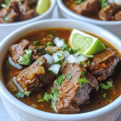 To make Crockpot Beef Birria, you need a few key ingredients. Here is what you'll need: - 3 lbs beef chuck roast, cut into large chunks - 4 dried guajillo chilies - 2 dried ancho chilies - 1 dried pasilla chili - 1 medium onion, quartered - 4 cloves garlic, minced - 2 cups beef broth - 1 teaspoon cumin - 1 teaspoon oregano - 1 tablespoon apple cider vinegar - 2 bay leaves - Salt and pepper to taste - 1 tablespoon vegetable oil The spices give the birria its rich flavor. You will use cumin and oregano. These spices add warmth and depth. The apple cider vinegar balances the richness, adding a nice tang. Don't forget salt and pepper! They help elevate all the other flavors. For a tasty finish, add garnishes. Fresh cilantro brings brightness. Lime wedges add a zesty kick. Serve the birria in bowls with a splash of broth. Don't forget warm corn tortillas for dipping. This makes every bite even more delicious! {{ingredient_image_1}} First, gather your dried chilies. You will need guajillo, ancho, and pasilla chilies. Toast them in a dry skillet over medium heat for 2-3 minutes. This step makes them fragrant. Remove the stems and seeds. Place the toasted chilies in a blender. Add the quartered onion, minced garlic, and beef broth to the blender. Include cumin, oregano, apple cider vinegar, and bay leaves. Season with salt and pepper. Blend everything until smooth to form a spicy adobo sauce. Next, heat a large skillet over medium-high heat. Add vegetable oil to the skillet. Once hot, add the beef chuck roast chunks. Brown the beef on all sides for 4-5 minutes. This step adds rich flavor and color. Once browned, transfer the beef to your crockpot. Now, pour the adobo sauce over the beef in the crockpot. Make sure all the beef is coated. Cover the crockpot with its lid. Cook on low for 8 hours or on high for 4 hours. The beef should become tender and shreddable. After cooking, remove the bay leaves. Shred the beef with two forks. Stir it into the sauce. Adjust the seasoning with salt and pepper if needed. Serve your birria with fresh cilantro and lime wedges. Enjoy this comforting dish with warm corn tortillas! To get the best flavor in your beef birria, use fresh ingredients. Start with high-quality beef chuck roast. The marbled fat gives taste and tenderness. Next, toast the dried chilies before blending. This step brings out their rich aroma. Aim for a balance of guajillo, ancho, and pasilla chilies. Each adds a unique flavor. Don't skip the spices. Cumin and oregano enhance the depth. Finally, let the birria simmer slowly. This allows all flavors to meld perfectly. One common mistake is not toasting the chilies. This can make your dish taste flat. Another mistake is rushing the browning of the beef. Take your time; this step adds flavor. Avoid over-seasoning too early. You can always add more salt later. Lastly, don’t skip the vinegar. It brightens the flavors and adds a nice zing. After cooking, let your beef rest for a few minutes. This keeps it juicy. Use two forks to shred the beef. Pull apart against the grain for the best texture. Mix the shredded beef back into the sauce. This helps it soak up all that yummy flavor. Serve it with fresh cilantro and lime for a burst of freshness. Enjoy your meal with warm tortillas for dipping! Pro Tips Chili Toasting: Toasting the dried chilies enhances their flavor, making your adobo sauce richer and more aromatic. Broth Choice: Using homemade beef broth will elevate the dish's taste, but store-bought works well in a pinch. Shredding Technique: For easier shredding, let the beef rest for a few minutes after cooking to retain moisture. Serving Suggestion: Serve with warm corn tortillas and a side of pickled onions for an authentic touch. {{image_2}} You can use other cuts of meat for birria. Chuck roast works great, but brisket or short ribs also bring rich flavor. These cuts have a lot of fat, which makes the meat tender and juicy. Just remember to adjust cooking times. Thinner cuts may need less time to cook. You can make a tasty vegetarian or vegan birria too. Use jackfruit or mushrooms instead of beef. They soak up all the flavors from the spices well. If you want a plant-based option, try Beyond Meat. Just follow the same steps for cooking but skip the browning. This way, you can enjoy birria without meat. Chilies add depth to birria. You can mix and match different types. For a smoky flavor, add chipotle peppers. For heat, try adding more guajillo or serrano chilies. If you prefer a milder dish, stick with just ancho chilies. Experiment with the chili mix until you find your favorite blend! To keep leftover beef birria fresh, let it cool first. Transfer the birria into an airtight container. Store it in the fridge for up to three days. If you want to save it longer, freezing is a great option. For freezing, use freezer-safe containers or bags. Portion out the birria for easy meals later. Date the containers to know when you stored them. Beef birria can last up to three months in the freezer. When ready to eat, just thaw it in the fridge overnight. To reheat, use a pot over medium heat. Add a splash of beef broth to keep it moist. Stir it often until hot. You can also microwave it in a bowl. Cover it with a paper towel and heat in short bursts. Always check that it is hot throughout before serving. Beef birria is a rich, flavorful Mexican stew. It uses beef, dried chilies, and spices. The meat cooks slowly, making it tender. This dish often has a deep red color from the chilies. You can serve it with broth, tortillas, and fresh toppings. It is perfect for gatherings or cozy dinners. Yes, you can make it spicy! To add heat, use more dried chilies. Try adding extra guajillo or pasilla chilies. You can also add fresh jalapeños or serranos. Just remember, taste the sauce as you go. Adjust the spice level to fit your taste. Serve beef birria in bowls with some broth. Top it with chopped cilantro and lime wedges. Add warm corn tortillas on the side for dipping. You can also include diced onions or sliced radishes as toppings. This makes each bite special and full of flavor. Crockpot beef birria is a rich and tasty dish made simple with my steps. I showed you the key ingredients, spices, and garnishes needed for this meal. You learned how to prepare dried chilies and brown beef. Plus, I shared tips to get authentic flavors and avoid mistakes. Now, you can enjoy your delicious birria any time. Whether you stick to traditional meat or try a veggie version, you can make it work. Dive into this recipe and create great meals to share. Your culinary journey is just beginning!
