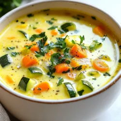 Here’s what you need to make this tasty One-Pot Creamy Vegetable Soup: - 2 tablespoons olive oil - 1 medium onion, diced - 2 cloves garlic, minced - 2 medium carrots, diced - 2 ribs celery, diced - 1 medium zucchini, diced - 1 cup green beans, trimmed and cut into 1-inch pieces - 1 medium potato, peeled and diced - 4 cups vegetable broth - 1 cup unsweetened almond milk (or any plant-based milk) - 1 teaspoon dried thyme - 1 teaspoon dried basil - Salt and pepper to taste - 1 cup spinach, roughly chopped - ½ cup frozen peas - Fresh parsley for garnish This list gives you all the fresh vegetables and spices. You can find these items at your local market. The broth and milk make the soup creamy and rich. Using almond milk or any plant-based milk keeps it light and healthy. You can swap in other vegetables based on what you have, too. Each ingredient plays a key role. The vegetables add flavor and texture, while the spices bring warmth and depth. The fresh parsley at the end gives a nice touch and bright color. With these ingredients, you can create a comforting bowl of soup that everyone will love. {{ingredient_image_1}} 1. First, heat 2 tablespoons of olive oil in a large pot over medium heat. 2. Next, add 1 medium diced onion. Sauté it until it turns translucent, about 3-4 minutes. 3. Then, stir in 2 minced garlic cloves. Cook for one more minute. Watch it so it doesn’t burn. 4. Now, add 2 diced carrots, 2 diced ribs of celery, 1 diced zucchini, and 1 cup of green beans cut into 1-inch pieces. Sauté these for 5-7 minutes. You want them to start softening. 5. Add 1 diced potato to the pot and mix well. 1. Pour in 4 cups of vegetable broth and 1 cup of unsweetened almond milk. Stir to combine. 2. Add 1 teaspoon of dried thyme and 1 teaspoon of dried basil. Mix everything well. 3. Bring your soup to a gentle boil. Once boiling, reduce the heat to low. 4. Cover the pot and let it simmer for about 20 minutes. This helps the veggies become tender. 5. When the vegetables are soft, use an immersion blender to puree the soup. You can also transfer it to a blender in batches if you prefer a smoother texture. 1. After blending, stir in 1 cup of roughly chopped spinach and ½ cup of frozen peas. Cook for an additional 5 minutes until the spinach wilts and the peas heat up. 2. Season your soup with salt and pepper to taste. Adjust the seasoning as needed. 3. Finally, remove the pot from the heat. Let the soup sit for a few minutes to thicken. This method makes a rich and tasty one-pot creamy vegetable soup. Enjoy! To avoid burning garlic, add it after the onion is soft. This way, it gets sweet and tasty. Cook it for just a minute. If it starts to brown, lower the heat. Check vegetable tenderness by poking them with a fork. If they feel soft, they are ready. You want them tender but not mushy. For seasoning, try adding salt and pepper early on. This helps bring out the taste of the veggies. You can also add a pinch of red pepper flakes for a bit of heat. Add nutritional yeast for a cheesy flavor without the dairy. A squeeze of lemon juice brightens the soup and balances the creaminess. A heavy-bottom pot works best for even heat. It helps prevent burning. Look for a pot that’s large enough to hold all the ingredients. For blending, an immersion blender is great. It makes it easy to puree the soup right in the pot. If you use a regular blender, do it in small batches to avoid spills. Pro Tips Use Fresh Vegetables: For the best flavor and nutrition, use fresh, seasonal vegetables in your soup. Adjust Creaminess: Control the thickness of your soup by adjusting the amount of almond milk or blending time. Herb Variations: Feel free to experiment with different herbs like rosemary or oregano for a unique flavor profile. Garnish Creatively: Add a sprinkle of nutritional yeast or a squeeze of lemon juice before serving for an extra flavor boost. {{image_2}} You can easily swap out veggies in this soup. Try using broccoli, bell peppers, or sweet potatoes. Each choice adds its own taste and texture. For milk, you can use coconut milk or oat milk. This change makes the soup creamy and rich without losing flavor. Want to spice things up? Add cumin for warmth or paprika for a mild kick. These spices brighten the soup and add depth. If you eat meat, use chicken broth instead of vegetable broth. This swap gives a savory touch that many enjoy. If you want a vegan soup, stick with plant-based milk and broth. The recipe is already vegan-friendly. For gluten-free needs, ensure your broth is gluten-free too. This soup works for many diets, making it a great choice for gatherings. To keep your One-Pot Creamy Vegetable Soup fresh, store it in the fridge. Use an airtight container to seal in flavors and moisture. Glass containers work well, but plastic ones are fine too. Make sure to let the soup cool before sealing it up. This helps keep it from getting soggy. When it's time to enjoy your soup again, use gentle heat. You can reheat it in a pot on the stove. Stir occasionally to avoid hot spots. If you prefer the microwave, use a microwave-safe bowl. Heat it in short bursts, stirring in between. This helps keep the soup's nice, creamy texture. To freeze your soup, let it cool completely first. Pour it into freezer-safe bags or containers. Leave some space for expansion as it freezes. Label the bags with the date. When you want to eat it, move the soup to the fridge overnight. Reheat it on the stove or in the microwave once it’s thawed. Enjoy the flavors all over again! You can keep the soup in the fridge for up to four days. Make sure you store it in an airtight container. If you want to save it longer, you can freeze it. The soup can last in the freezer for about three months. Just remember to use freezer-safe containers. Yes, you can prepare this soup ahead. To do this, cook the soup and let it cool. Once cool, pour it into containers. Keep it in the fridge if you plan to eat it in the next few days. For longer storage, freeze it. When ready to eat, just thaw and reheat. This soup is very healthy! It is packed with vitamins and minerals from the fresh veggies. Ingredients like spinach and carrots boost your health. The soup is low in calories, making it a great option for a light meal. Plus, using almond milk keeps it dairy-free and lower in fat. In this blog post, we explored how to make a delicious one-pot creamy vegetable soup. We covered the best ingredients, step-by-step instructions, and tips to enhance flavors. I shared variations for different tastes and dietary needs, along with tips for storing and reheating leftovers. Making soup is simple and rewarding. You can create a dish that is not just tasty but also healthy. Don't hesitate to try your own twists with ingredients. Enjoy your cooking journey!