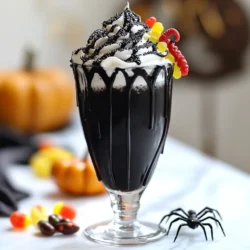- 2 cups vanilla ice cream - 1 cup milk (or almond milk) - 1/4 cup activated charcoal powder - 2 tablespoons chocolate syrup - 1 tablespoon black sesame paste - 1/2 teaspoon vanilla extract The main ingredients in this Black Halloween Milkshake make it both spooky and tasty. Vanilla ice cream gives a creamy base. You can use regular milk or almond milk for a dairy-free choice. The activated charcoal powder creates that deep black color. Chocolate syrup adds sweetness and a rich flavor. Black sesame paste gives a nice, nutty twist, but it's optional. Lastly, a hint of vanilla extract boosts the overall flavor. - Whipped cream - Edible black glitter or sprinkles - Halloween-themed candies To make your milkshake look as fun as it tastes, you need special toppings. Whipped cream is a must for that fluffy finish. Edible black glitter or sprinkles add a magical touch. For a Halloween vibe, use fun candies like gummy worms or chocolate spiders. These little extras will make your treat stand out at any spooky gathering! {{ingredient_image_1}} - First, blend all the main ingredients together. - Use 2 cups of vanilla ice cream, 1 cup of milk, and 1/4 cup of activated charcoal powder. - Add 2 tablespoons of chocolate syrup, 1 tablespoon of black sesame paste, and 1/2 teaspoon of vanilla extract. - Blend until the mixture is smooth and creamy. The charcoal will give it a dark color. - Taste the milkshake. Adjust sweetness by adding more chocolate syrup if needed. - Pour the milkshake into tall glasses, filling them about three-quarters full. - Top each glass with a generous swirl of whipped cream. - Sprinkle edible black glitter or sprinkles on top for a fun touch. - For extra Halloween flair, add some themed candies like gummy worms or chocolate spiders. - You can also rim the glass with chocolate syrup and dip it into sprinkles. - Serve your spooky treat right away with a straw for sipping! To make your Black Halloween Milkshake smooth, start with cold ingredients. Cold ice cream and milk blend better. Room temperature ingredients can lead to a runny shake. For a creamy texture, use full-fat ice cream. This gives a rich and velvety feel. If you prefer a lighter shake, try almond milk. Almond milk adds a nutty touch without extra creaminess. Blend the ingredients until they are completely mixed. You want a thick shake that holds its shape. To boost sweetness, add more chocolate syrup. Start with one tablespoon and adjust to taste. You can also try honey or maple syrup for a different twist. Mix flavors by adding a splash of almond extract or a pinch of cinnamon. These additions create a spooky twist to your treat. You can also swap the chocolate syrup for caramel or hazelnut spread for fun variations. Each choice brings a new flavor profile to your spooky shake! Pro Tips Use High-Quality Ice Cream: The creaminess of your milkshake largely depends on the ice cream you choose. Opt for a premium brand for a richer taste and texture. Adjust Charcoal Amount: Activated charcoal can be strong in flavor. Start with less and add gradually until you achieve your desired color and taste. Chill Your Glasses: For an extra frosty treat, chill your glasses in the freezer for about 10 minutes before pouring in the milkshake. Decorate Creatively: Get creative with your toppings! Use different Halloween candies or even edible eyes for a spooky touch that kids will love. {{image_2}} Making it dairy-free You can easily make this milkshake dairy-free. Swap the regular milk for almond milk or any other plant-based milk. This change keeps the shake creamy and delicious. You still get that great taste without dairy. Lower sugar options If you want to cut down on sugar, use less chocolate syrup. You can also add a splash of vanilla extract for extra flavor without the sugar. This way, you still enjoy the milkshake without worrying about too much sweetness. Adding different syrups or extracts To change up the taste, try different syrups. You can use caramel syrup for a sweet twist. Or, add peppermint extract for a fresh flavor. These small changes can make your shake unique and fun! Creating themed variations for other holidays This recipe is not just for Halloween! You can create themed shakes for other holidays too. For Christmas, add red food coloring and peppermint extract. For Easter, use pastel colors with fruity syrups. Let your creativity shine! Store any leftover Black Halloween Milkshake in an airtight container. This keeps it fresh. It can stay good in the fridge for up to two days. To enjoy it again, you may need to re-blend it. Just pour it back into a blender. Blend until smooth and creamy again. This helps restore its great texture. You can prepare the milkshake ahead of time and freeze it. Pour the shake into freezer-safe containers. Leave some space at the top for expansion. It can last about one month in the freezer. To thaw, move it to the fridge overnight. This gives it a slow thaw. For the best results, re-blend after thawing. This brings back the creamy texture and flavor. Enjoy your spooky treat anytime! Activated charcoal gives the milkshake its deep black color. It is made from carbon-rich materials heated to high temperatures. This process makes it very porous, which helps trap toxins. Many people believe it can help with digestion. However, it can also absorb some nutrients and medications. Always consult a doctor before using it. It is safe in small amounts for treats like this milkshake. Yes, you can use regular chocolate syrup. However, it will change the flavor a bit. Dark chocolate syrup has a rich, bold taste. Regular chocolate syrup is sweeter and milder. This can make your milkshake taste different. If you want a sweeter drink, use regular syrup. If you want a deeper flavor, choose dark. You have a few good options if you need a substitute. You can use dairy-free ice cream like coconut or almond. This keeps the milkshake creamy and delicious. You can also try frozen yogurt for a lighter texture. Another option is to blend frozen bananas. This will give you a creamy base with a hint of sweetness. Each option adds a unique twist to your spooky treat! This blog post covered how to make a delicious and spooky milkshake. We discussed the ingredients, from vanilla ice cream to activated charcoal. You learned a simple process for blending and garnishing. Tips helped you achieve the right texture and flavor. There are options for various diets too, so everyone can enjoy. Whether for Halloween or a fun treat, this milkshake will impress. Remember, you can customize it to suit your tastes. Enjoy making your own unique version!