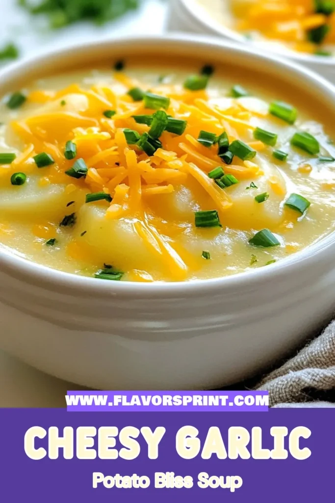 Indulge in a cozy bowl of Cheddar Garlic Herb Potato Soup! This creamy potato soup recipe combines rich cheddar and fragrant herbs to create an easy potato soup with cheddar that's perfect for any occasion. Enjoy this vegetarian potato soup recipe that's simple to prepare and full of flavor. Ready to warm up your day? Save this delicious cheddar garlic potato soup recipe and impress your friends and family! #PotatoSoup #CheddarSoup #VegetarianRecipes #SoupSeason