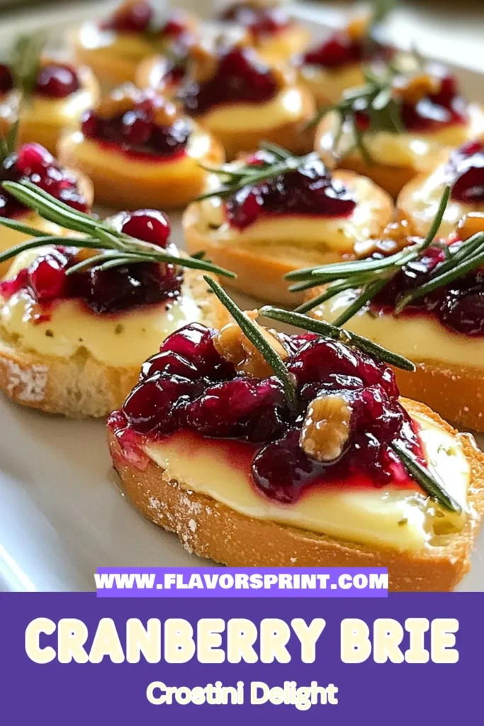 Elevate your holiday gatherings with these delightful Cranberry Brie Crostini! This easy crostini idea features rich baked Brie with cranberries on crispy French baguette slices, perfect for impressing your guests. Ideal for any festive occasion, these holiday appetizer recipes combine sweet and savory flavors for a crowd-pleasing treat. Discover how to make these delicious bites at home. Save this recipe for your next celebration! #CranberryBrieCrostini #HolidayAppetizerRecipes #EasyCrostiniIdeas #BakedBrieWithCranberries