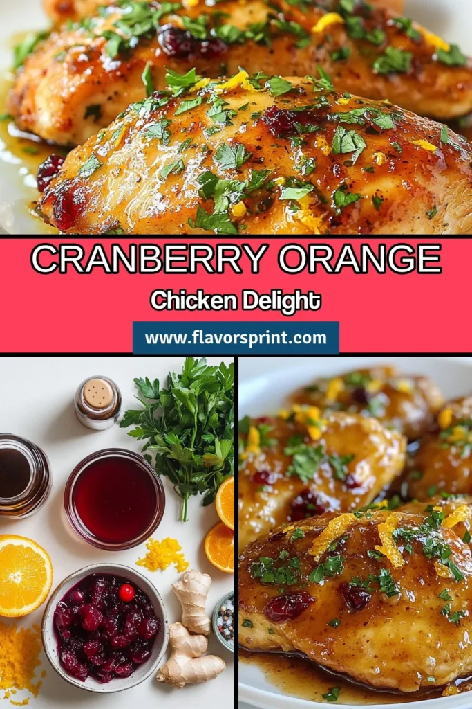 Discover the deliciousness of this Cranberry Orange Glazed Chicken, the perfect festive chicken dish for your dinner table! This easy chicken dinner combines succulent chicken breasts with a vibrant cranberry and orange glaze, making it a standout among healthy chicken recipes. Ready in just 45 minutes, it's ideal for any occasion. Try this glazed chicken recipe and elevate your meals today! Save for later! #CranberryOrangeChicken #EasyChickenDinner #HealthyDinner #FestiveRecipes