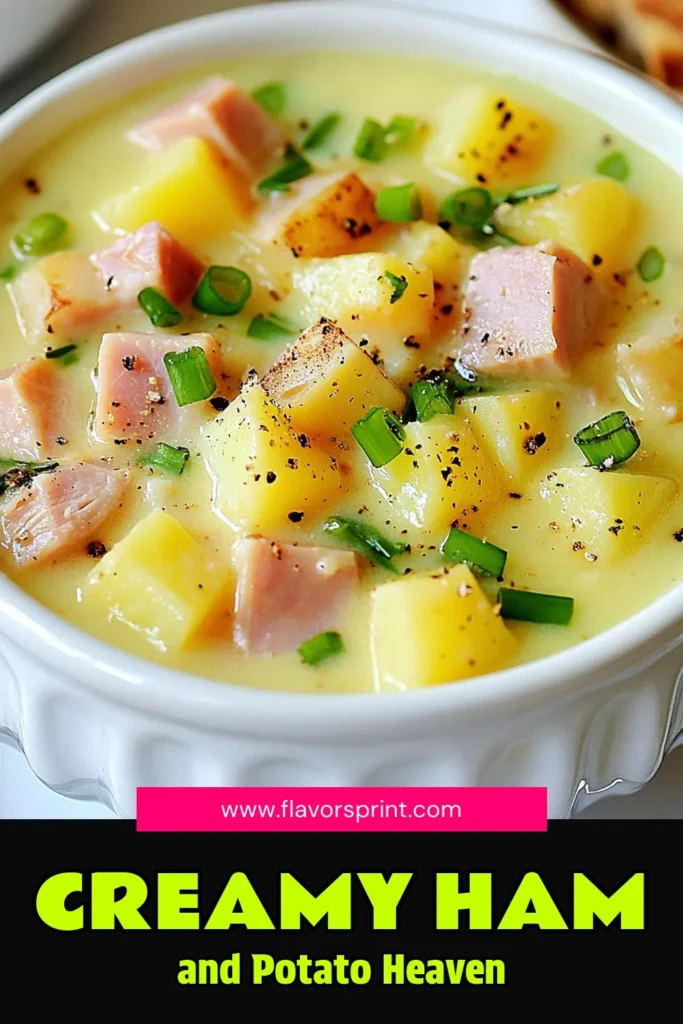 Warm up with this creamy ham potato soup that’s perfect for cozy nights! This hearty ham soup combines diced ham, tender potatoes, and a touch of cream for a deliciously creamy potato dish. Looking for an easy ham recipe? This ham and potato recipe is simple and satisfying, ready in just 40 minutes. Don’t miss out—save this recipe for your next meal! #HamAndPotato #CreamyHamPotatoSoup #HeartySoup #EasyHamRecipes