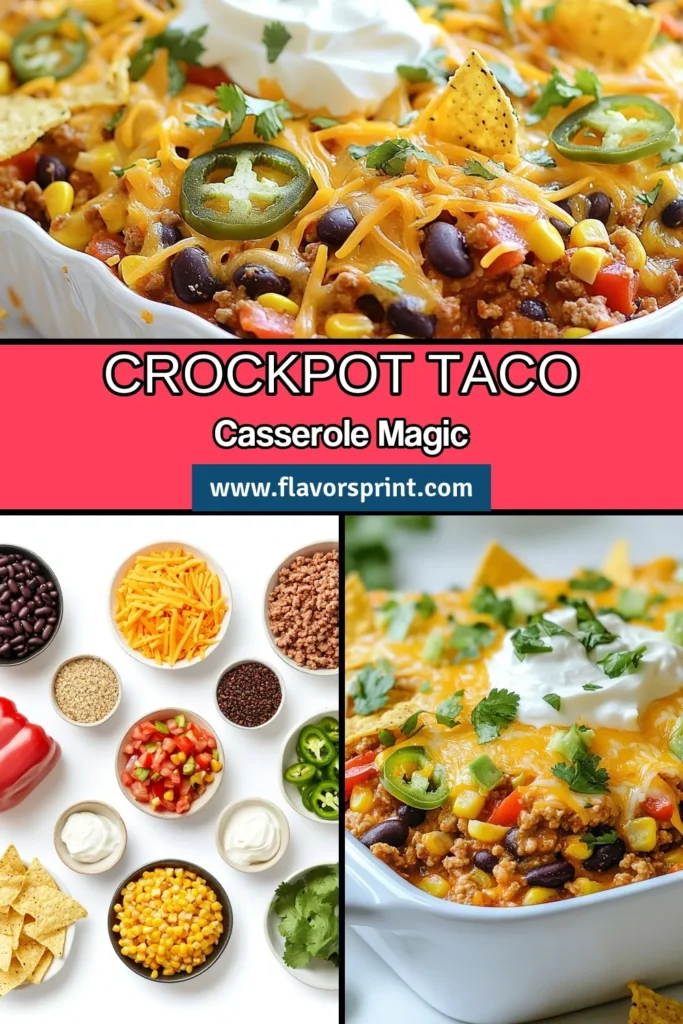 Discover the ultimate Crockpot taco casserole recipe that makes dinner a breeze! This easy taco casserole recipe features ground turkey, fresh veggies, and of course, cheesy goodness. Perfect for busy nights, this slow cooker taco recipe is a crowd-pleaser that the whole family will love. Ready in just 4-6 hours, enjoy a delicious cheesy taco casserole with your favorite toppings. Save this recipe for your next meal! #CrockpotTacoCasserole #SlowCooker #EasyDinner #TacoRecipe