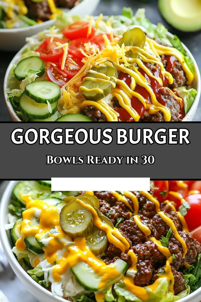 Discover the ultimate burger bowls recipe that's both delicious and healthy! This low carb burger bowl features ground beef and fresh veggies for a delightful ground beef salad bowl experience. With this easy burger bowl recipe, you'll enjoy a satisfying meal in just 30 minutes. Perfect for weeknight dinners or meal prep! Try it today and elevate your healthy eating. Save this recipe for later! #BurgerBowls #HealthyEating #LowCarbRecipes #MealPrep