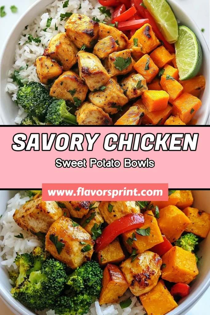 Elevate your weeknight meals with these Savory Chicken Rice Bowls featuring a delightful Sweet Potato Bowl Recipe! Packed with Healthy Chicken and Sweet Potato, this dish combines tender jasmine rice with nutritious veggies for the perfect Easy Weeknight Dinner. Enjoy a hearty meal that your family will love. Save this recipe now for a delicious dinner tonight! #SavoryChickenRiceBowls #SweetPotatoBowlRecipe #HealthyChickenAndSweetPotato #EasyWeeknightDinner