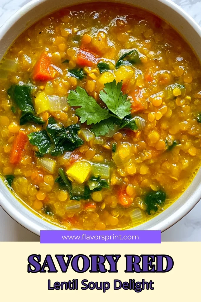 Discover the warmth of a hearty vegetable red lentil soup that’s perfect for any occasion! This easy vegetable soup is packed with healthy ingredients and bursting with flavor, making it an ideal vegan lentil soup recipe. With just a few simple steps and minimal prep time, you’ll enjoy a nutritious bowl of goodness. Don't miss out on this delicious healthy lentil soup—save this recipe today! #LentilSoup #VeganRecipes #HealthyEating #SoupSeason