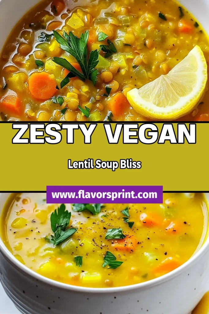 Try this delicious vegan lemon turmeric lentil soup for a healthy meal that's bursting with flavor! This vegan lentil soup recipe combines the powerful benefits of turmeric with zesty lemon for a refreshing twist on a nutritious dish. Perfect as a comforting plant-based soup recipe, it's great for lunch or dinner. Ready in just 45 minutes, you won’t want to miss out! Save this healthy vegan soup for your next meal prep! #VeganSoup #LentilSoup #HealthyEating #PlantBased
