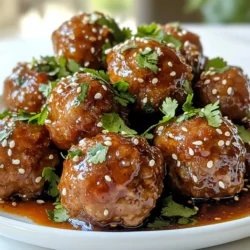 - 1 pound ground beef or ground chicken - 1/4 cup panko breadcrumbs - 1/4 cup green onions, finely chopped - 2 cloves garlic, minced - 1 tablespoon ginger, grated - 2 tablespoons soy sauce - 1 tablespoon sesame oil - 1 tablespoon brown sugar - 1 teaspoon gochujang - 1/2 teaspoon black pepper - Sesame seeds - Fresh cilantro or additional green onions When making Korean BBQ meatballs, pick the right meat. Ground beef gives a rich taste, while ground chicken offers a lighter option. I love using panko breadcrumbs for added crunch. They help the meatballs stay moist and tender. Green onions add a fresh kick, while garlic and ginger bring warmth and depth. Now, let's talk about the seasoning. Soy sauce gives the meatballs their savory flavor. The sesame oil adds a nutty aroma that you will love. Brown sugar balances the saltiness. Gochujang brings a unique heat that makes these meatballs special. Black pepper gives a little extra spice. For garnishing, sprinkle sesame seeds for crunch. Fresh cilantro or more green onions adds color and freshness. These simple touches make your dish pop. Enjoy exploring the wonderful flavors of these Korean BBQ meatballs! {{ingredient_image_1}} - In a large bowl, combine: - 1 pound ground beef (or ground chicken) - 1/4 cup panko breadcrumbs - 1/4 cup green onions, finely chopped - 2 cloves garlic, minced - 1 tablespoon ginger, grated - 2 tablespoons soy sauce - 1 tablespoon sesame oil - 1 tablespoon brown sugar - 1 teaspoon gochujang - 1/2 teaspoon black pepper Mix these until everything blends. Keep it light; do not overmix. Overmixing makes meatballs tough. - Preheat your oven to 400°F (200°C). - Line a baking sheet with parchment paper. - Scoop the mixture and shape it into balls, about 1 to 1.5 inches wide. - Place the meatballs on the prepared baking sheet. - To make the glaze: mix more soy sauce, gochujang, and sesame oil in a bowl. - Once the meatballs are baked for 15-20 minutes, take them out. - Drizzle the glaze over the meatballs and toss them gently. - Return the meatballs to the oven for 5 more minutes. This helps the glaze caramelize. - Take them out and let them cool for a bit before serving. To make these meatballs shine, use fresh ingredients. They give the best taste and texture. For a lighter version, swap ground beef for ground chicken. This change keeps the dish healthy and still packed with flavor. Panko breadcrumbs add crunch, but you can use crushed crackers or bread crumbs in a pinch. Fresh green onions and garlic enhance the flavor. Always choose the freshest options for the best outcome. While baking is simple, grilling adds a nice smoky flavor. If you grill, ensure even cooking by turning the meatballs often. This helps them brown nicely and cook through. Use a meat thermometer to check for doneness. Aim for an internal temp of 160°F for beef or 165°F for chicken. This way, you guarantee juicy meatballs every time. Korean BBQ meatballs pair well with rice or noodles. Serve them with a side of steamed veggies for a balanced meal. You can also offer dipping sauces like extra soy sauce or sweet chili sauce. These sauces enhance the flavor and let guests customize their meal. Garnish with sesame seeds and fresh herbs for a pop of color and taste. Pro Tips Use Cold Ingredients: For the best texture, ensure your ground meat and other ingredients are cold before mixing. This helps keep the meatballs tender and prevents them from becoming tough. Don't Overmix: When combining the ingredients, mix just until combined. Overmixing can lead to dense meatballs rather than light and fluffy ones. Adjust Spice Level: Feel free to adjust the amount of gochujang in the glaze or the meatball mix to suit your taste. You can also add red pepper flakes for extra heat. Garnish for Flavor: Enhance the dish by garnishing your meatballs with freshly chopped cilantro or green onions. This adds a burst of freshness and color. {{image_2}} You can use different types of meat for your meatballs. Ground beef gives a rich flavor. Ground chicken is a lighter choice. Both are tasty in this recipe. For a vegetarian option, try using lentils or chickpeas. You can mash them up for a similar texture. Tofu is another good choice. It absorbs flavors well and adds protein. The gochujang gives the meatballs a nice kick. You can adjust this for your spice level. Add more gochujang if you like it hot. If you want extra heat, sprinkle in some chili flakes or a dash of hot sauce. This way, you can make your meatballs as spicy as you like. You can add vegetables to the meatball mix. Grated carrots or chopped bell peppers add color and nutrition. They also make the meatballs moist. Fresh herbs can enhance the flavor too. Try adding cilantro or basil for a unique twist. These small changes can make your dish stand out. To keep your Korean BBQ meatballs fresh, store them properly. First, let them cool completely. Next, place the meatballs in an airtight container. This helps keep moisture in and air out. You can refrigerate them for up to four days. For longer storage, consider freezing. - Best practices for refrigeration: - Use an airtight container. - Separate layers with parchment paper. - Label the container with the date. - Tips for freezing meatballs: - Freeze meatballs in a single layer first. - Once frozen, transfer to a freezer bag. - Remove as much air as possible to prevent freezer burn. When you're ready to enjoy your meatballs again, reheating is key. You want them warm and juicy, not dry. Here are three easy methods: - Methods for reheating meatballs: - Microwave: Place meatballs on a microwave-safe plate. Cover them with a damp paper towel. Heat in short bursts, checking every 30 seconds. - Oven: Preheat the oven to 350°F (175°C). Place meatballs on a baking sheet. Heat for about 10-15 minutes, or until warm. - Stovetop: Heat a pan over medium heat. Add a splash of water or broth. Place meatballs in the pan, cover, and heat for 5-7 minutes. - Ensuring they remain juicy and flavorful: - Use a lid when reheating to trap steam. - Add a splash of soy sauce for extra flavor. - Do not overheat, as this can dry them out. To add spice, use more gochujang. You can also mix in red pepper flakes. Another option is to add sliced jalapeños or chili paste. Start with a small amount. Taste as you go. Adjust to your liking. This way, you control the heat. Yes, you can! Try teriyaki sauce for a sweeter flavor. You could also use a spicy chili sauce for kick. If you want a tangy taste, go for hoisin sauce. Each sauce gives a unique twist to the meatballs. Be creative and mix different sauces to find your favorite! Korean BBQ meatballs can last about three to four days in the fridge. Store them in an airtight container. This keeps them fresh and safe to eat. If they smell or look off, throw them away. Always check for signs of spoilage before enjoying. Absolutely, you can double it! Just keep the same cooking times. Make sure you have enough space on your baking sheet. If your oven is full, cook in batches. This way, you can serve more people without losing flavor. Enjoy sharing these tasty meatballs! You now have all the tools to make delicious Korean BBQ meatballs. We covered key ingredients, from ground meat to flavorful sauces. You learned how to mix, shape, and bake your meatballs for the best taste. We also explored tips for seasoning and serving, along with storage advice. Remember, feel free to tweak flavors to your liking. Enjoy experimenting with ingredients and techniques to create your perfect dish. Happy cooking!