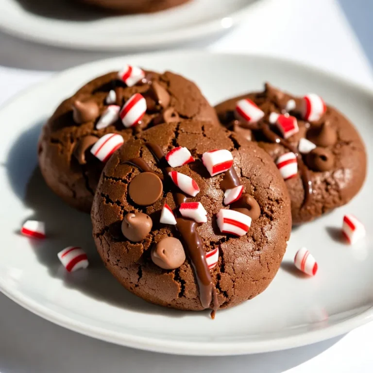 - 1 cup all-purpose flour - 1/2 cup unsweetened cocoa powder - 1/2 teaspoon baking powder - 1/4 teaspoon salt - 1/2 cup unsalted butter, melted - 1 cup granulated sugar - 2 large eggs - 1 teaspoon vanilla extract - 1/4 teaspoon peppermint extract - 1/2 cup semi-sweet chocolate chips - 1/4 cup crushed peppermint candies (plus extra for garnish) - Chocolate syrup for drizzling (optional) The quality of your ingredients makes a big difference. Fresh eggs and high-quality chocolate make the cookies richer. Use real peppermint extract for a strong, true peppermint flavor. Good cocoa powder adds depth to the taste. Always choose unsalted butter for better control over salt levels. To kick up the peppermint flavor, try adding more peppermint extract. You can also mix in a bit of white chocolate for a sweet contrast. Nuts like walnuts or pecans add a nice crunch and flavor. For a festive touch, sprinkle extra crushed peppermint candies on top before baking. These little changes can make your cookies even more special. {{ingredient_image_1}} 1. First, preheat your oven to 350°F (175°C). This step is key for baking cookies that are just right. 2. Line a baking sheet with parchment paper. This keeps the cookies from sticking. 3. In a mixing bowl, whisk together 1 cup of all-purpose flour, 1/2 cup of cocoa powder, 1/2 teaspoon of baking powder, and 1/4 teaspoon of salt. Make sure these dry ingredients are well mixed. 4. In another bowl, mix 1/2 cup of melted butter and 1 cup of granulated sugar. Stir until the mixture is smooth and creamy. 5. Add 2 large eggs to the butter-sugar mix, one at a time. Mix well after each egg. Then stir in 1 teaspoon of vanilla extract and 1/4 teaspoon of peppermint extract. 6. Gradually add the dry ingredients to the wet mix. Fold gently until just combined. Be careful not to overmix. 7. Now, fold in 1/2 cup of semi-sweet chocolate chips and 1/4 cup of crushed peppermint candies. Make sure they are spread evenly in the dough. 8. Scoop tablespoons of dough onto the prepared baking sheet. Leave space between the cookies, as they will spread. 9. Bake for 10-12 minutes. The edges should be set, but the centers will look soft. 10. Remove the cookies from the oven. Let them cool on the baking sheet for about 5 minutes. Then, transfer them to a wire rack to cool completely. Tips for Mixing Techniques: - Use a rubber spatula to fold in the dry ingredients. This helps prevent overmixing and keeps the cookies soft. - Mix until you can no longer see flour. A few lumps are okay. - For cookie size, use a tablespoon to scoop dough. This gives you cookies that are uniform in size. - Leave at least 2 inches of space between each cookie. They will expand as they bake. - Bake on the center rack for even heat. This helps each cookie bake thoroughly. - To ensure chewiness, take the cookies out when the edges are set but the center looks slightly underbaked. They will firm up as they cool. - Overmixing dough: This can lead to tough cookies. Mix just until the dry and wet ingredients blend. - Not monitoring baking time: Keep an eye on your cookies. They bake fast, so check them at 10 minutes. - Use of different types of chocolate: Try dark chocolate or milk chocolate chips. Each adds a unique taste. - Temperature tips for better melting: Melt your butter slightly warm, not hot. This helps mix in the sugar smoothly and evenly. Pro Tips Chill the Dough: For thicker cookies, chill the dough for 30 minutes before baking. This helps control the spread and gives a chewier texture. Check for Doneness: Since these cookies will continue to cook on the baking sheet after being removed from the oven, take them out while the centers are still a bit soft for the best texture. Customize the Toppings: Feel free to use white chocolate chips or dark chocolate for a different flavor profile. Experiment with various toppings to make them your own! Storage Tips: Store cookies in an airtight container at room temperature for up to a week. You can also freeze them for longer storage; just thaw before serving. {{image_2}} To make gluten-free peppermint brownie cookies, swap the all-purpose flour for a gluten-free blend. Look for a mix that has xantham gum. This helps mimic the texture of regular flour. You may need to add an extra egg. This keeps the cookies moist and chewy. You can add nuts to your cookies for crunch. Try walnuts or pecans. They bring a nice contrast to the chewy texture. You can also use flavored extracts. Almond or hazelnut extract adds a fun twist. For toppings, consider drizzling melted white chocolate. This adds sweetness and looks pretty. You can sprinkle more crushed peppermint on top for extra flair. Get creative with colorful sprinkles or even crushed cookies! To keep your peppermint brownie cookies fresh, store them in cool, dry places. The best option is an airtight container. This will stop air from making them dry and hard. You can use metal or plastic containers. Just make sure they seal tightly. Placing a slice of bread in the container can help keep cookies soft. Freezing is a great way to save cookie dough or baked cookies. To freeze dough, scoop it onto a baking sheet. Place the sheet in the freezer until the dough is firm. Then, transfer the dough balls into freezer bags. Make sure to label them with the date. For baked cookies, let them cool completely first. Then, layer them in an airtight container with parchment paper between layers. For thawing, take out the dough or cookies and leave them at room temperature. If you freeze the dough, bake it straight from the freezer. Just add a few extra minutes to the baking time. Enjoy your cookies fresh anytime! Yes, you can use white chocolate chips. The flavor will change. White chocolate is sweeter and creamier. It will make the cookies taste more like a dessert than a brownie. If you love white chocolate, give it a try! Just remember, the peppermint flavor might stand out more with white chocolate. These cookies stay fresh for about one week. Store them in an airtight container at room temperature. Signs of spoilage include a hard texture or an off smell. If you notice these signs, it’s time to toss them. Keeping them sealed helps keep their chewy texture longer. Yes, you can make the dough ahead of time! Prepare it, then cover it tightly. Store it in the fridge for up to 3 days. When ready to bake, let the dough sit at room temperature for about 15 minutes. This helps it soften. You can also freeze the dough for up to 3 months. Just scoop the dough onto a baking sheet and freeze it. Once frozen, transfer the dough balls to a freezer bag. When you’re ready, bake them straight from the freezer, adding a couple of extra minutes to the bake time. In summary, we explored essential ingredients for peppermint brownie cookies, focusing on quality and variations. We outlined clear preparation steps and baking tips to ensure success. We identified common mistakes and offered tricks to enhance flavor and texture. You learned how to create gluten-free options and add creative twists. Lastly, we covered proper storage and freezing techniques for lasting freshness. With these tips and guidelines, you can bake delicious peppermint brownie cookies that impress everyone. Enjoy your baking journey!