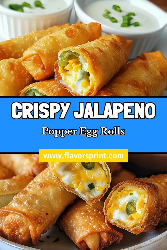 Looking for a deliciously spicy appetizer? Try these Mini Jalapeno Popper Egg Rolls! Stuffed with cream cheese and cheddar, these jalapeno popper egg rolls are irresistibly crispy and perfect for any gathering. This fried egg rolls recipe is easy to make and packed with flavor, making it an ideal choice for your next party. Don’t forget to dip them in ranch dressing for an extra kick! Save this recipe for your next get-together! #jalapenopoppereggrolls #spicyappetizer #creamcheeseeggrolls #friedeggrollsrecipe
