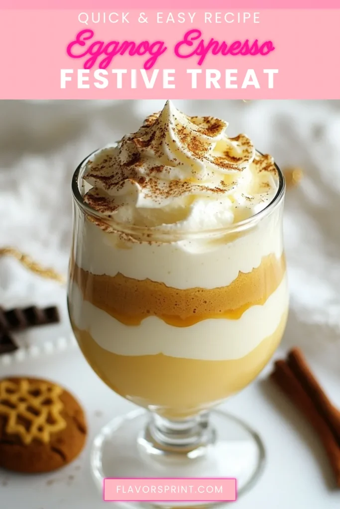 Indulge in the holiday spirit with this Festive Eggnog Espresso Recipe! This Eggnog Espresso Cocktail blends creamy eggnog with a shot of rich espresso for the ultimate holiday espresso drink. Perfect for Christmas coffee recipes, this easy eggnog drink is sure to impress your guests. Enjoy the delightful flavors and festive vibes by making this simple recipe today! Don't forget to save it for your holiday gatherings! #EggnogEspresso #HolidayCocktail #FestiveDrinks #ChristmasRecipes