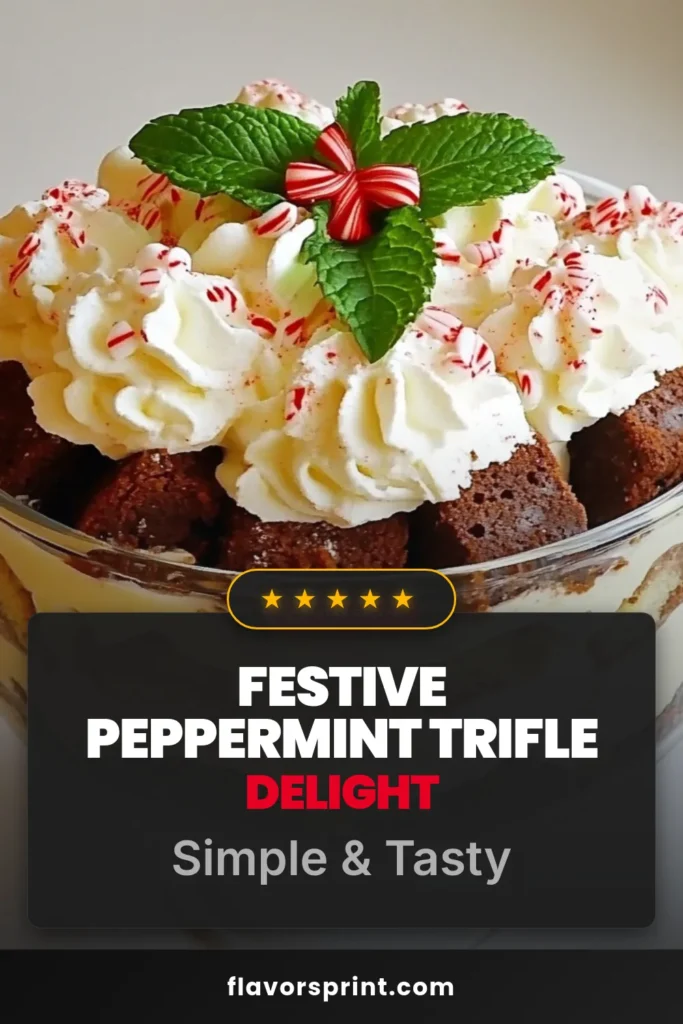 Get ready for the holidays with a delightful Peppermint Christmas Trifle! This festive dessert recipe combines layers of chocolate cake, creamy vanilla pudding, and peppermint-flavored whipped topping, making it the perfect holiday trifle recipe. Ideal for make-ahead Christmas treats, this chocolate peppermint dessert will impress your guests and add sweetness to your celebrations. Save this recipe for an unforgettable festive gathering! #PeppermintChristmasTrifle #HolidayDesserts #ChocolatePeppermint #FestiveTreats